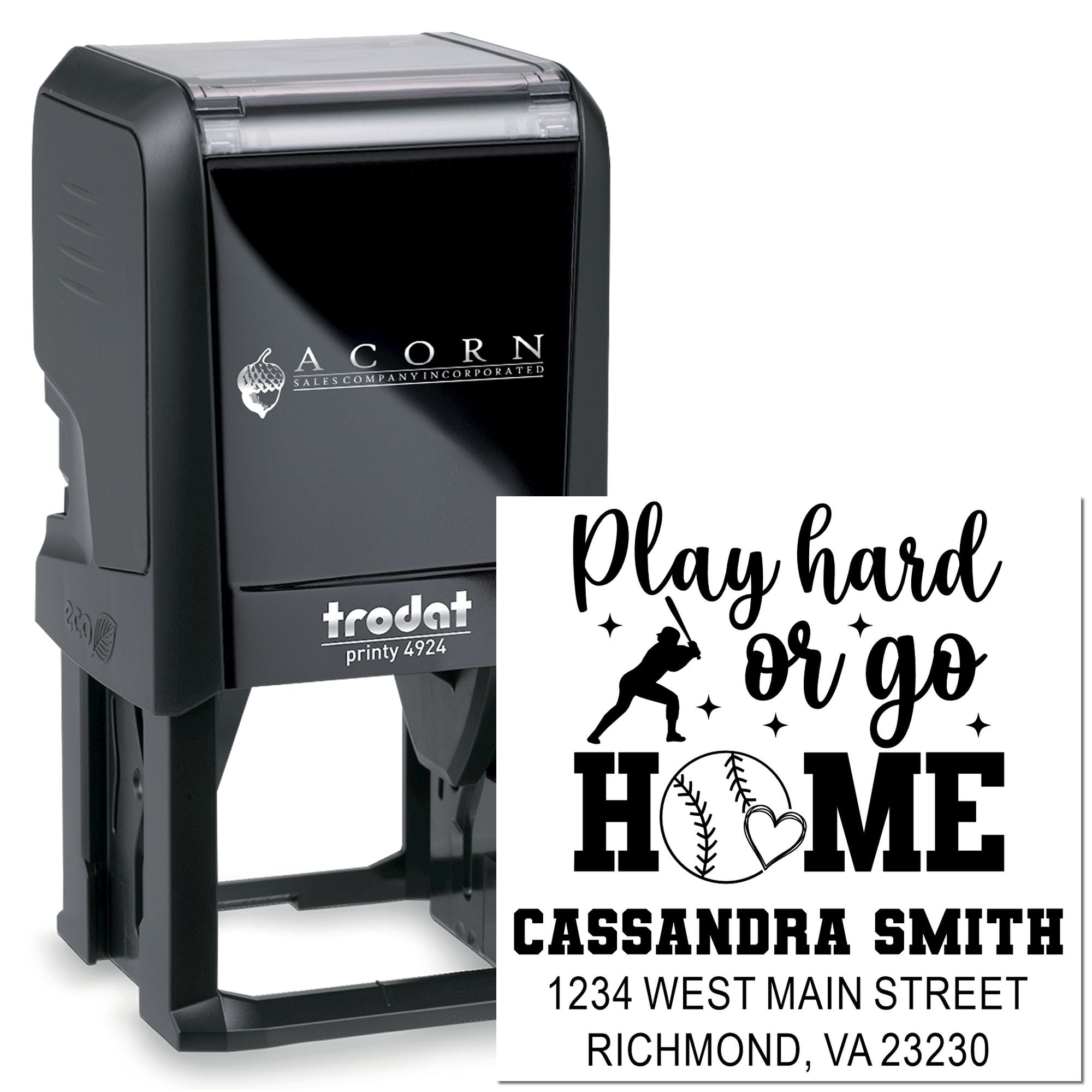 Self-Inking Home Run Hustle Play Hard Or Go Home Baseball Custom-Made Return Address for Envelopes Rubber Stamp