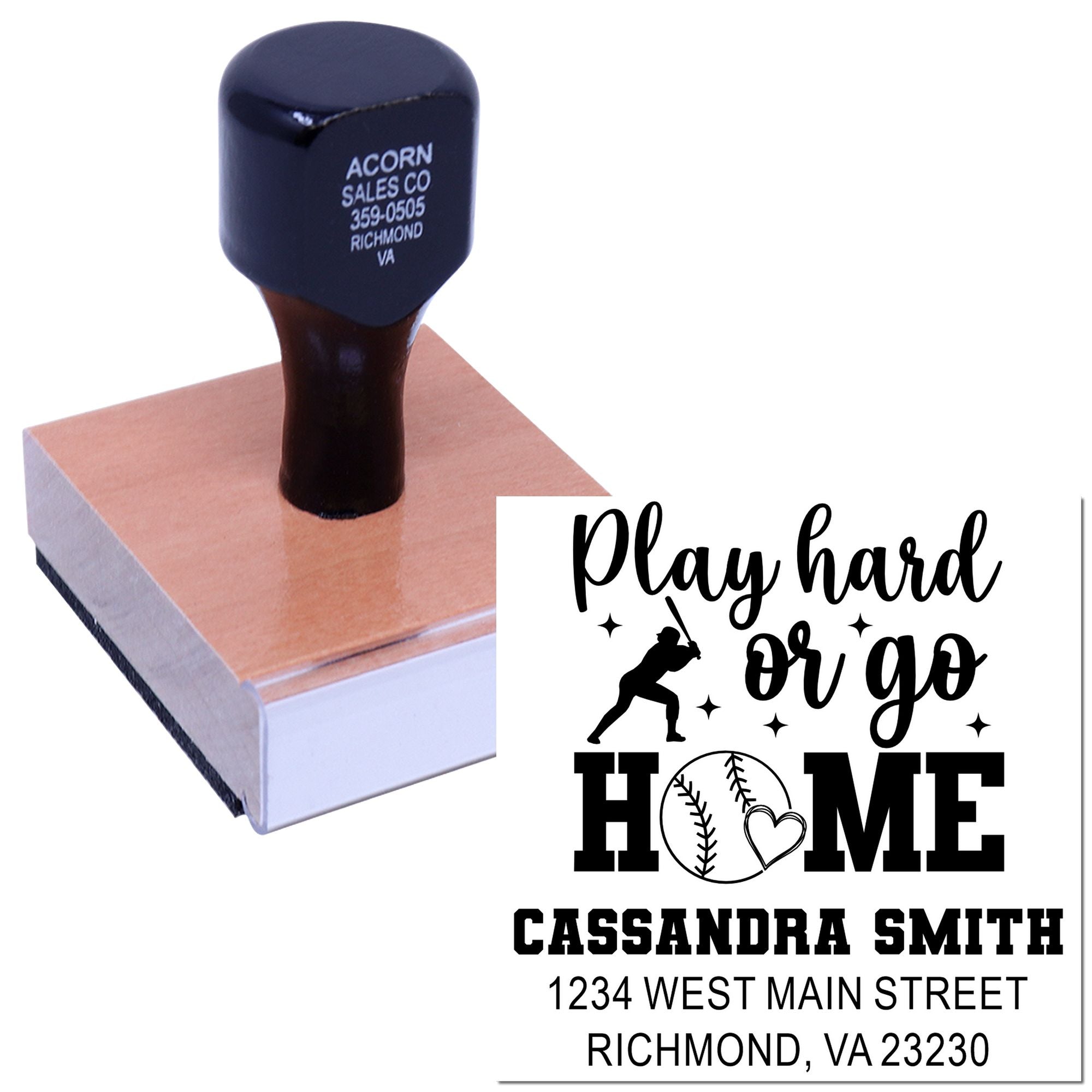 Home Run Hustle Play Hard Or Go Home Baseball Custom-Made Return Address for Envelopes Stamp with Wood Handle