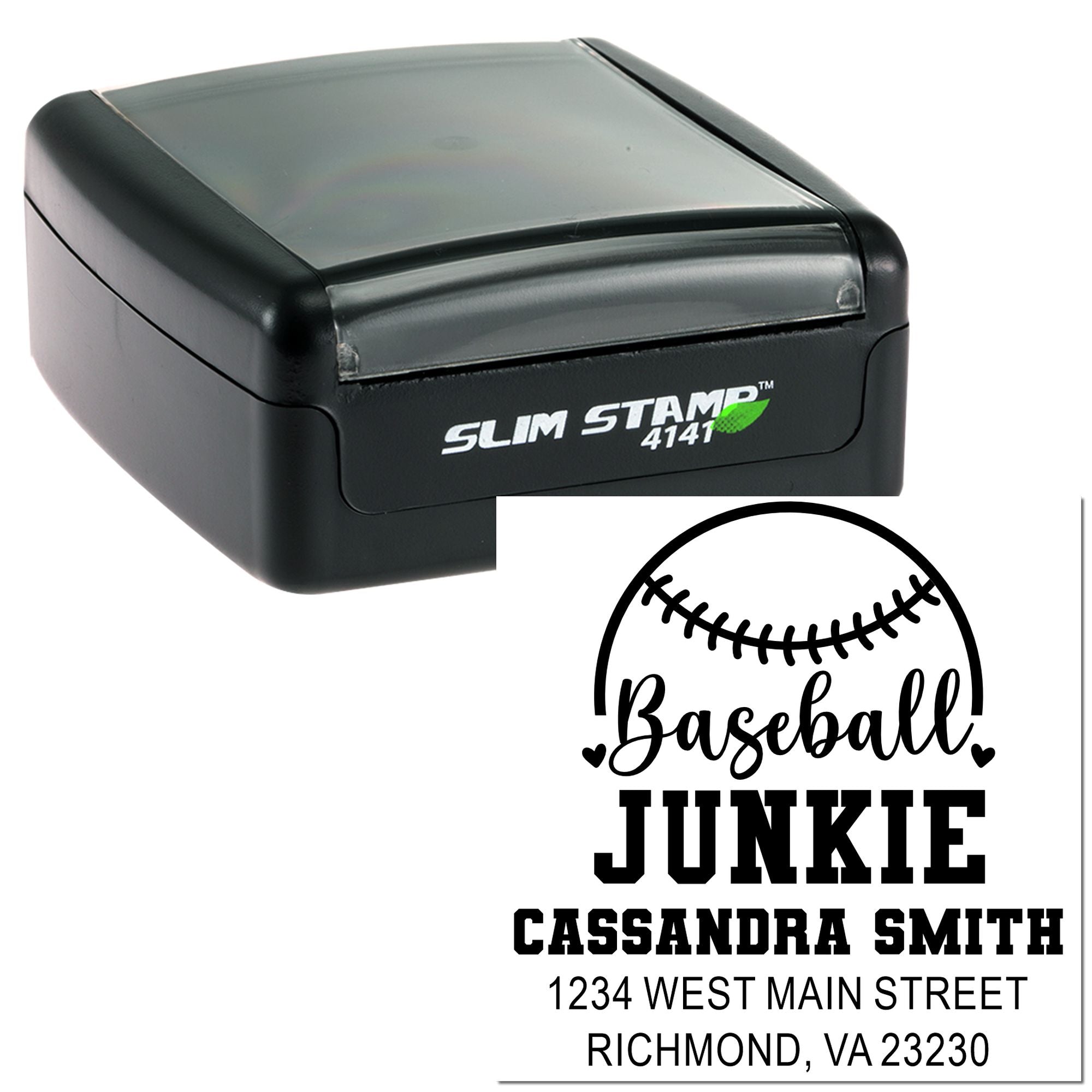 Custom baseball return address self-inking rubber stamp for personalized cards, gifts, and sports mailings.