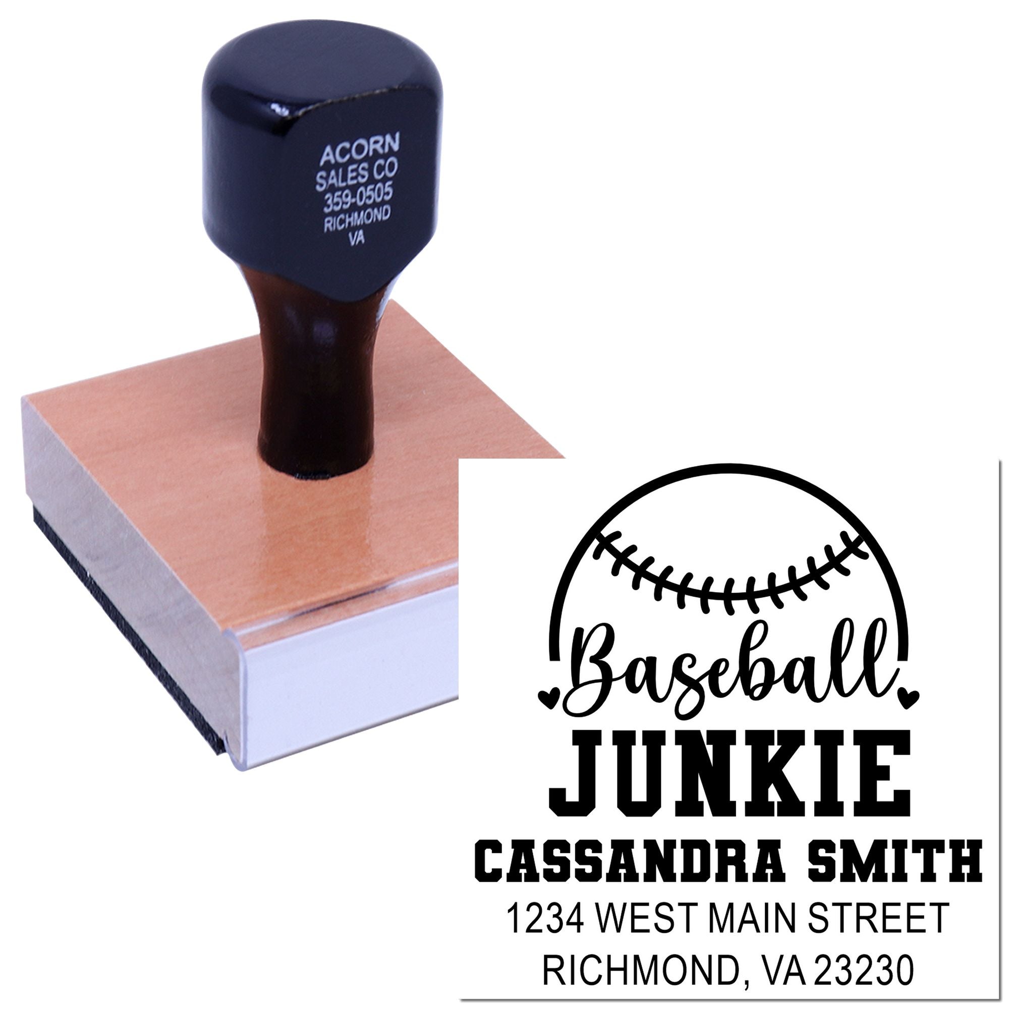 Glove Love Baseball Enthusiast Custom-Made Return Address Label Stamp with Wood Handle