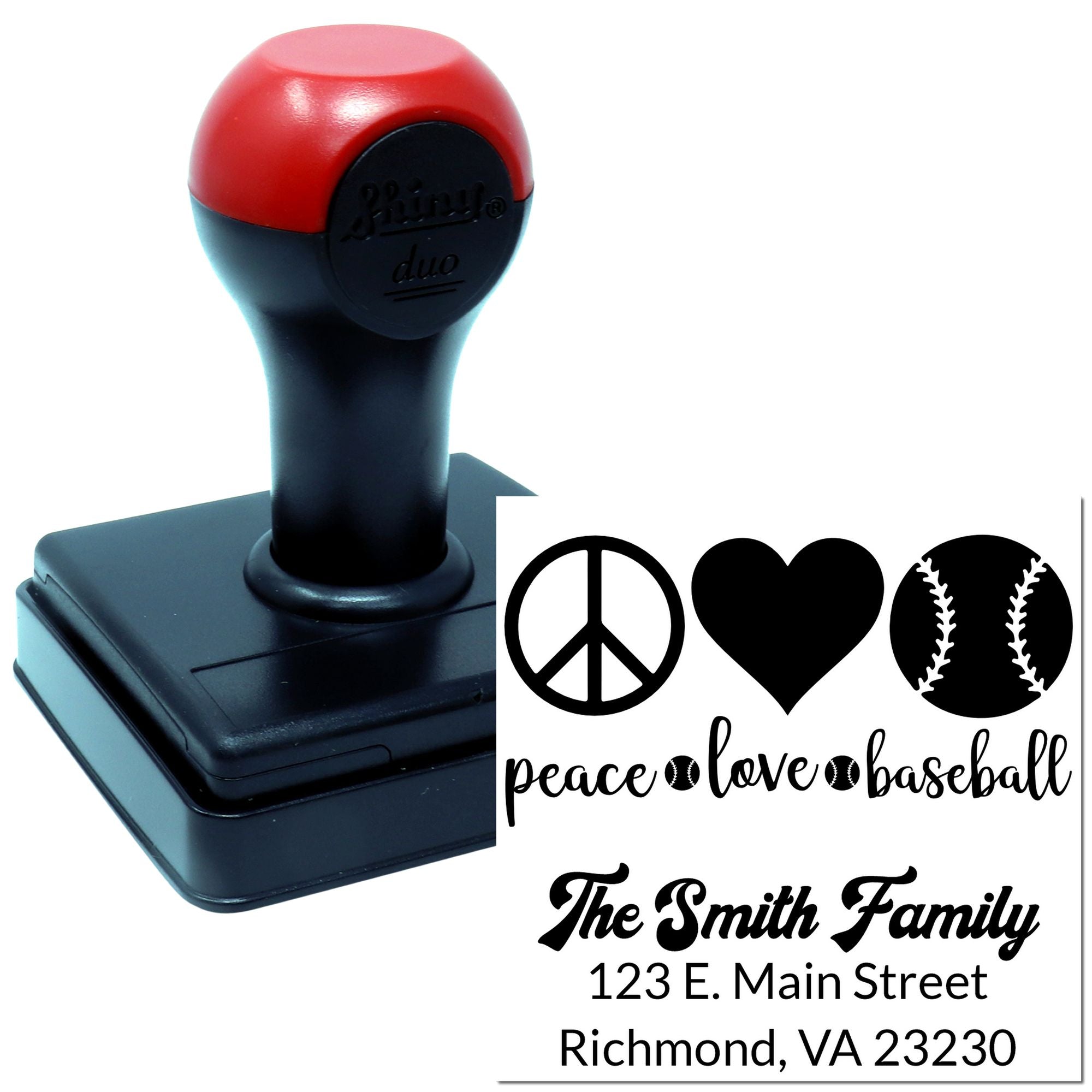 Custom self-inking rubber stamp with return address and baseball-themed family design for mail, crafts, or business use