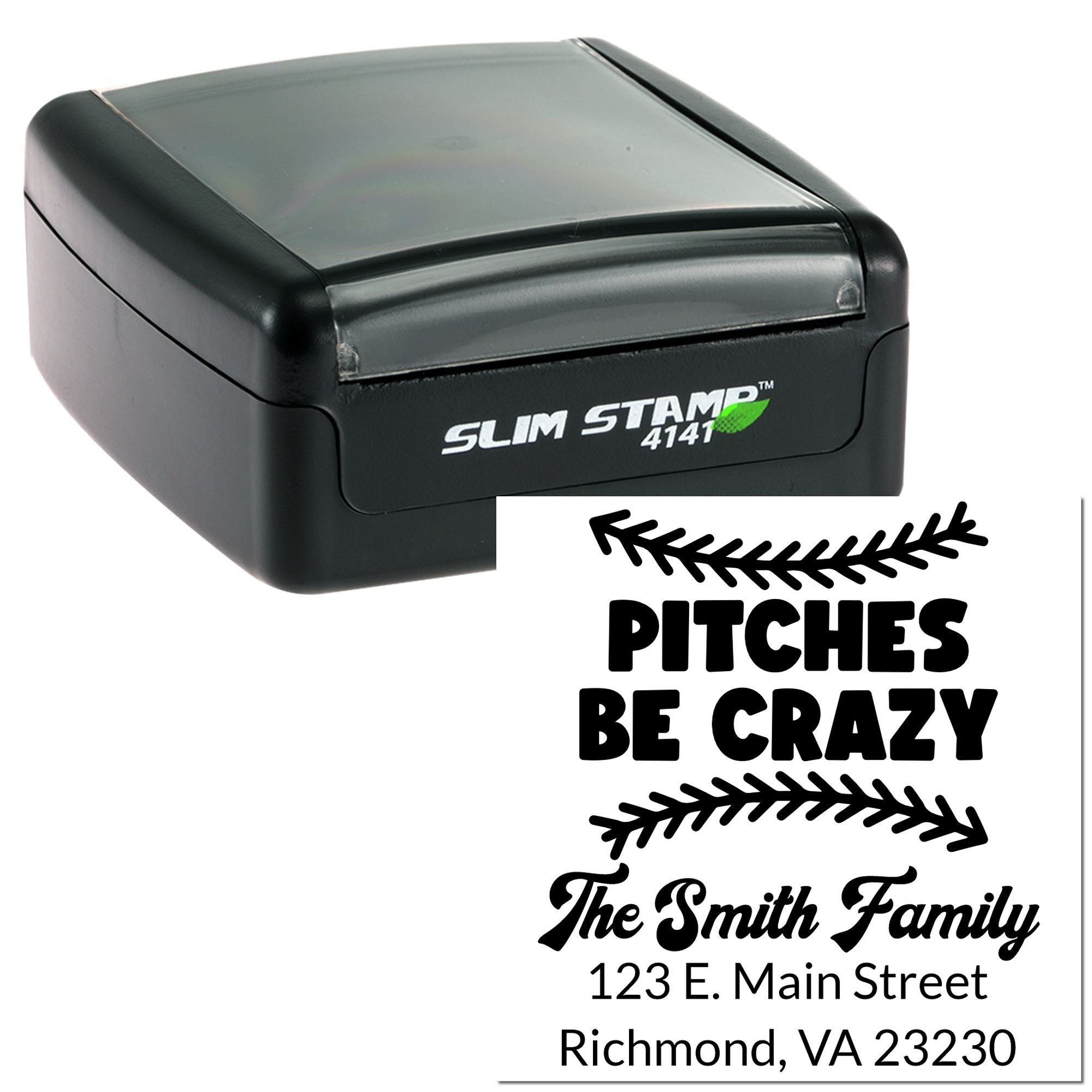 Slim Stamp self-inking rubber stamp with custom family return address design for personalized mail and envelopes.