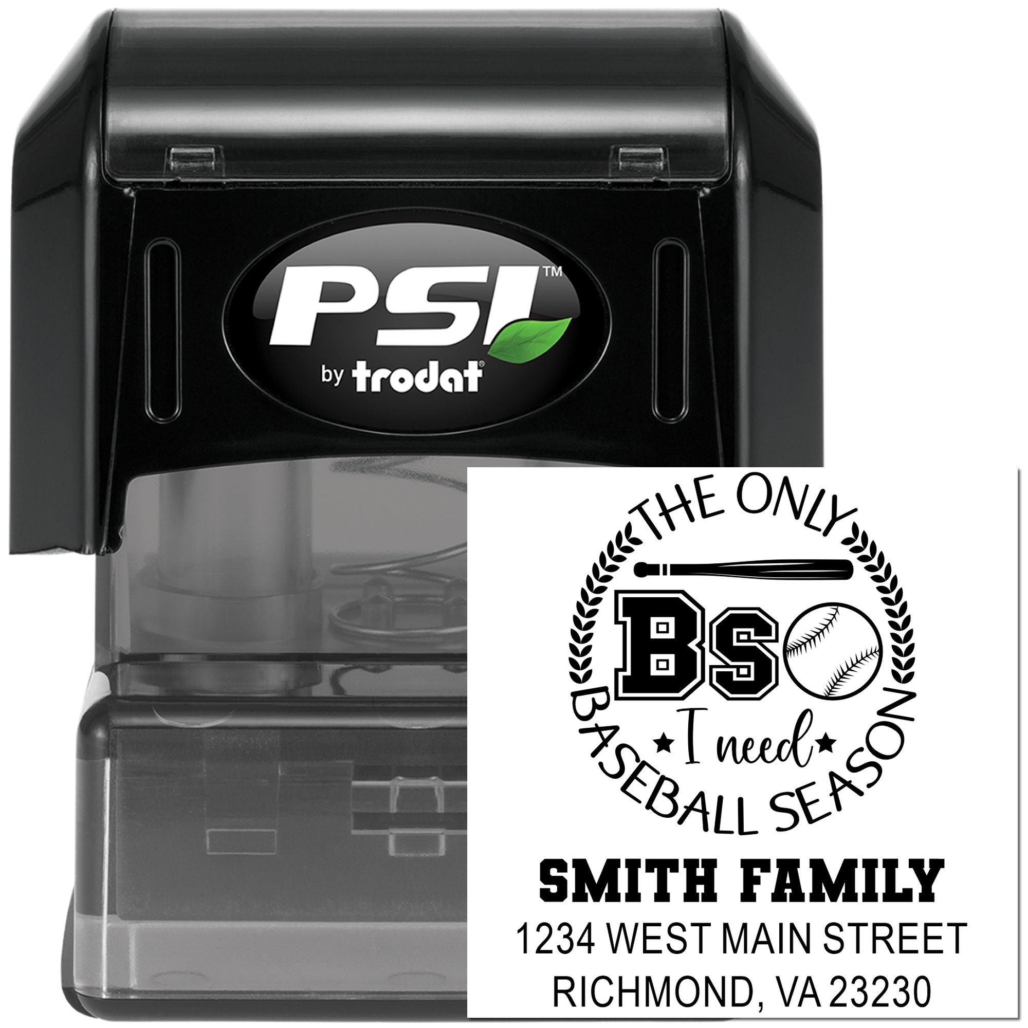 PSI by Trodat self-inking custom baseball family address rubber stamp for personalized mail and sports-themed stationery
