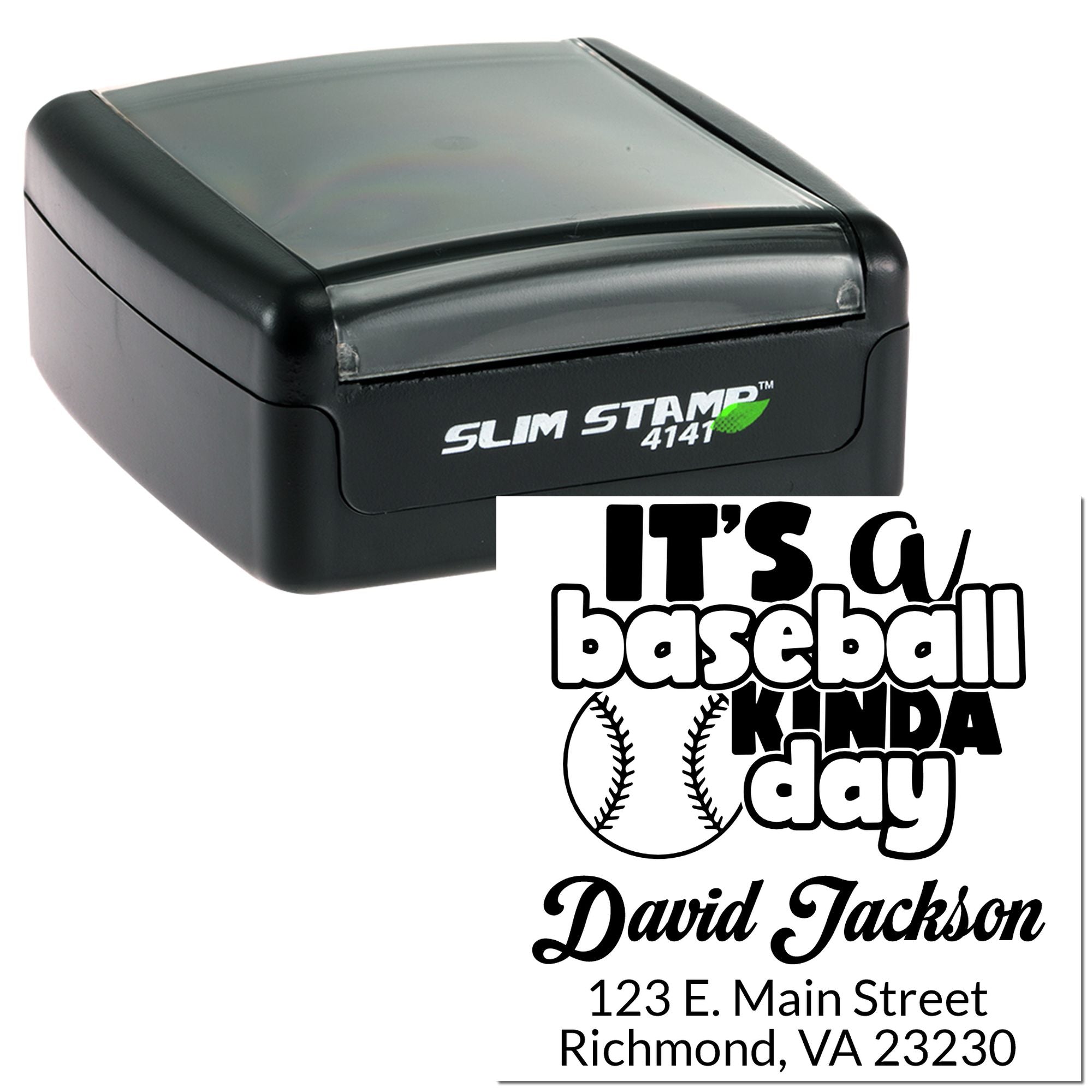 Custom baseball self-inking rubber stamp with return address and Its a baseball kinda day design