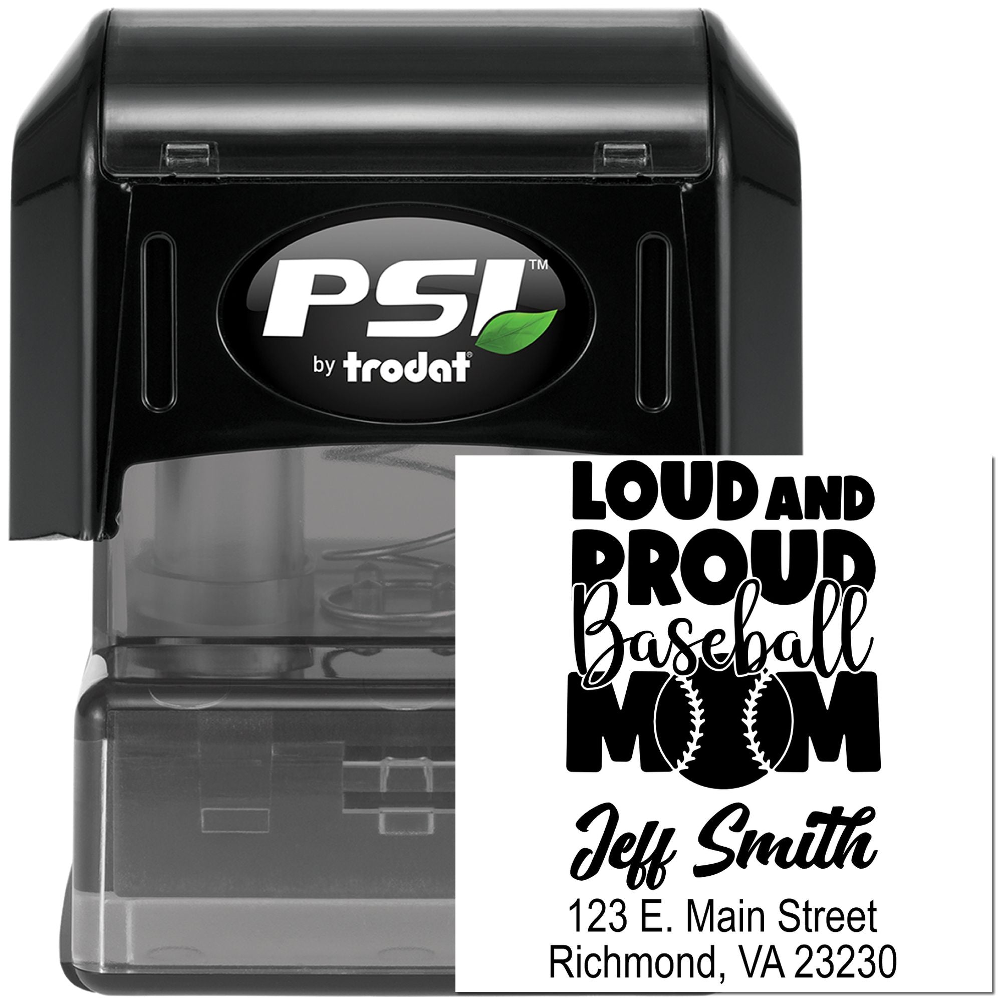 PSI Pre-Ink Line Drive Life Loud And Proud Baseball Mom Personalizable Return Address Pre-Inked Stamp