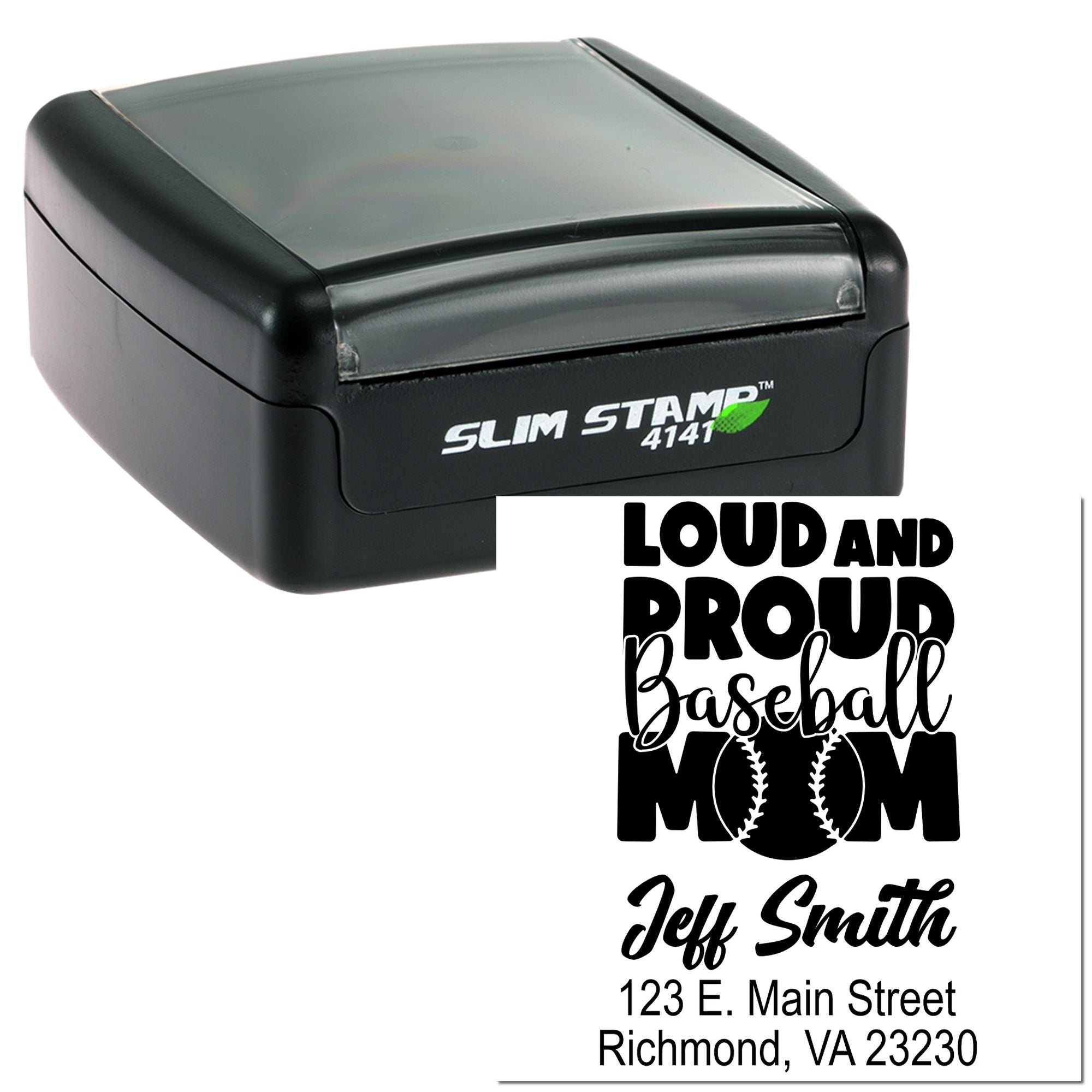 Slim Pre-Inked Line Drive Life Loud And Proud Baseball Mom Personalizable Return Address Stamp