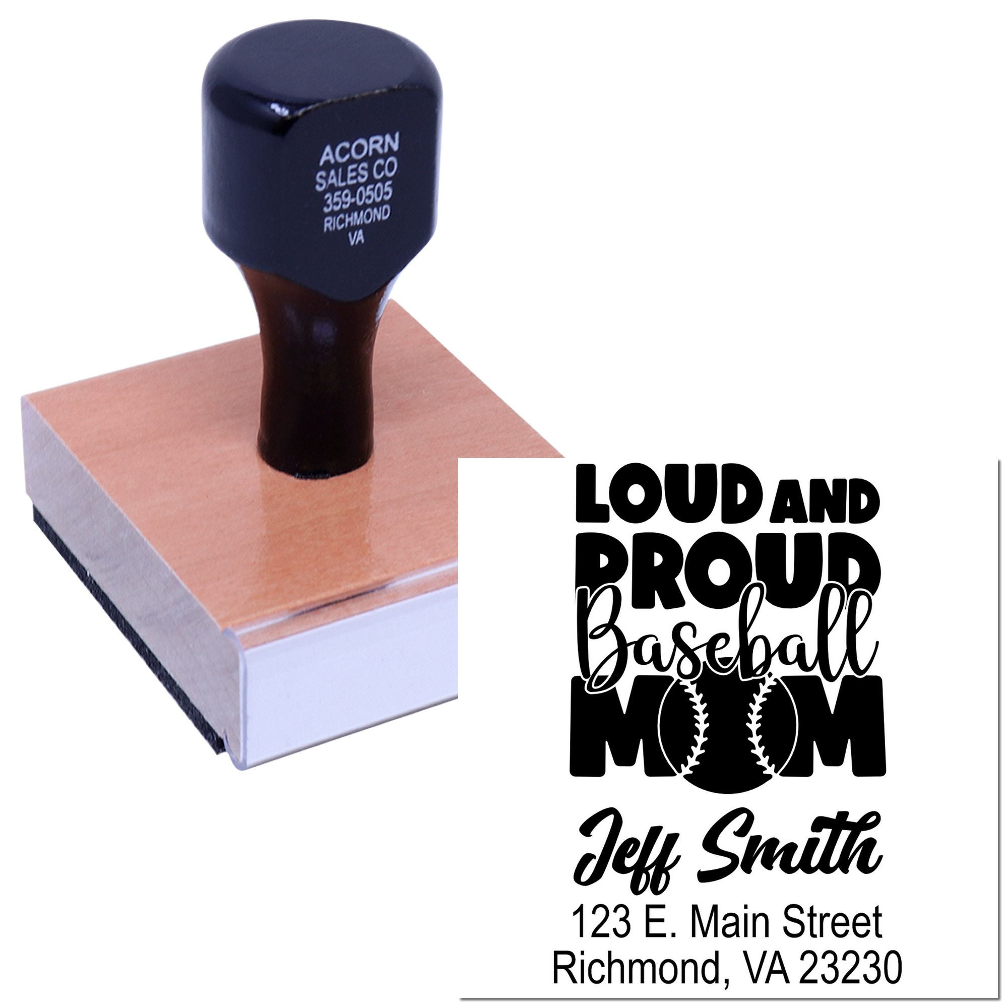 Line Drive Life Loud And Proud Baseball Mom Personalizable Return Address Stamp with Wood Handle