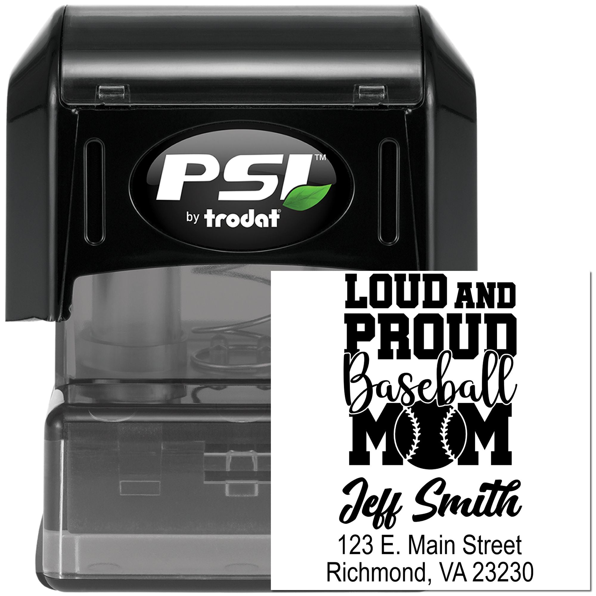 PSI Pre-Ink Hit Leader League Loud And Proud Baseball Mom Personalizable Return Address Pre-Inked Stamper