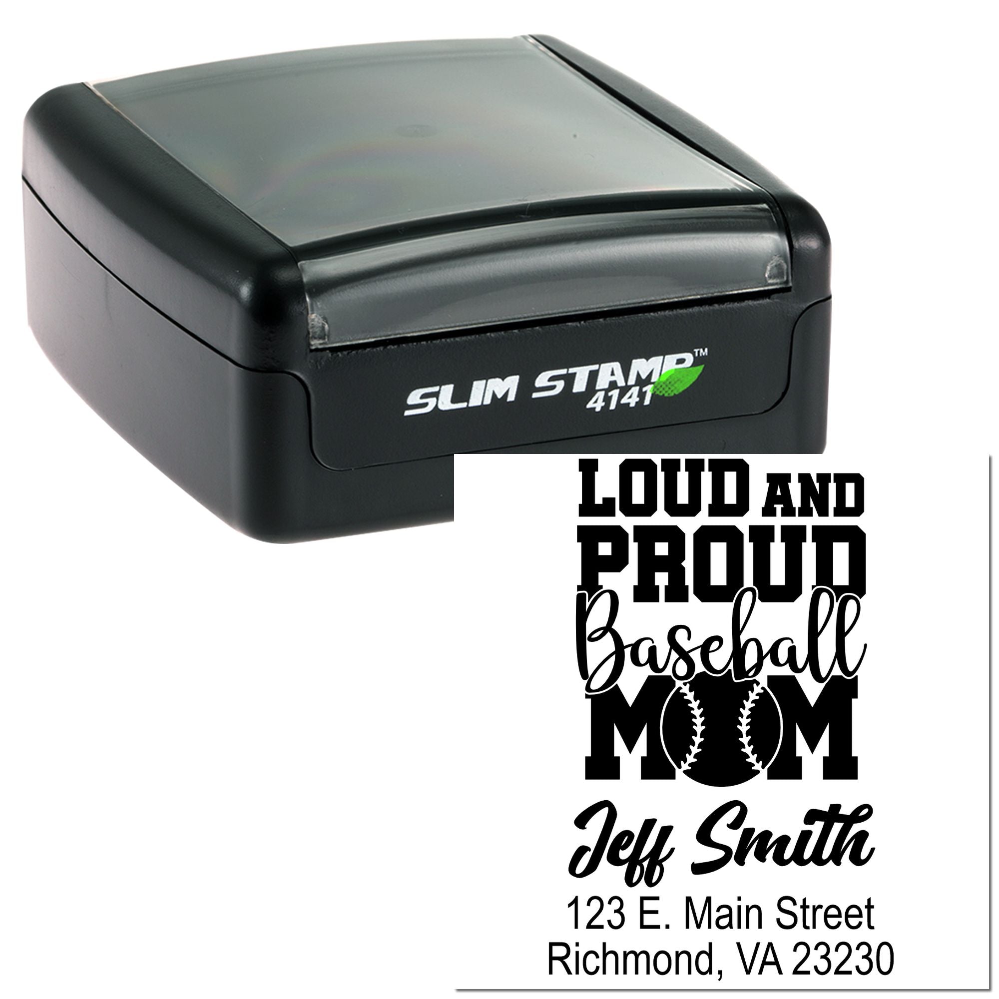 Slim Pre-Inked Hit Leader League Loud And Proud Baseball Mom Personalizable Return Address Stamper