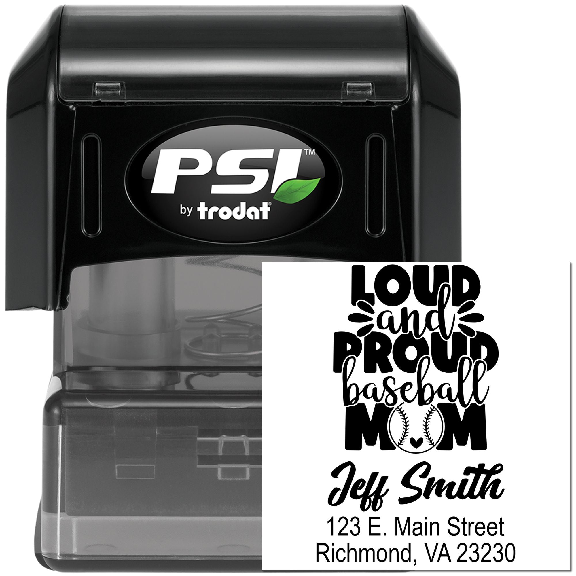 PSI Pre-Ink Slug & Dash Loud And Proud Baseball Mom Personalizable Return Address Pre-Inked Stamp