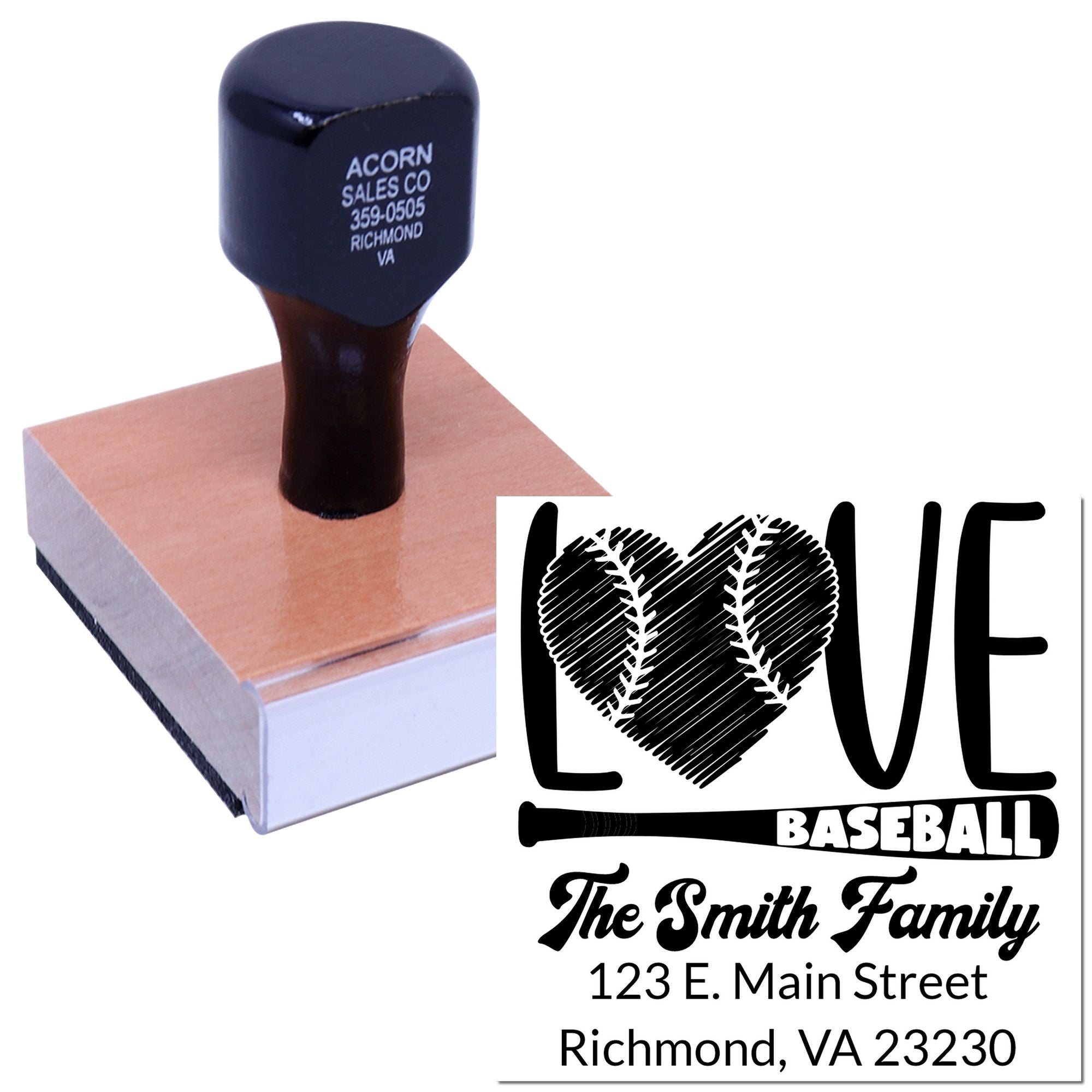 The Strikeout Side Love Baseball Personalizable Return Address for Envelopes Stamp with Wood Handle