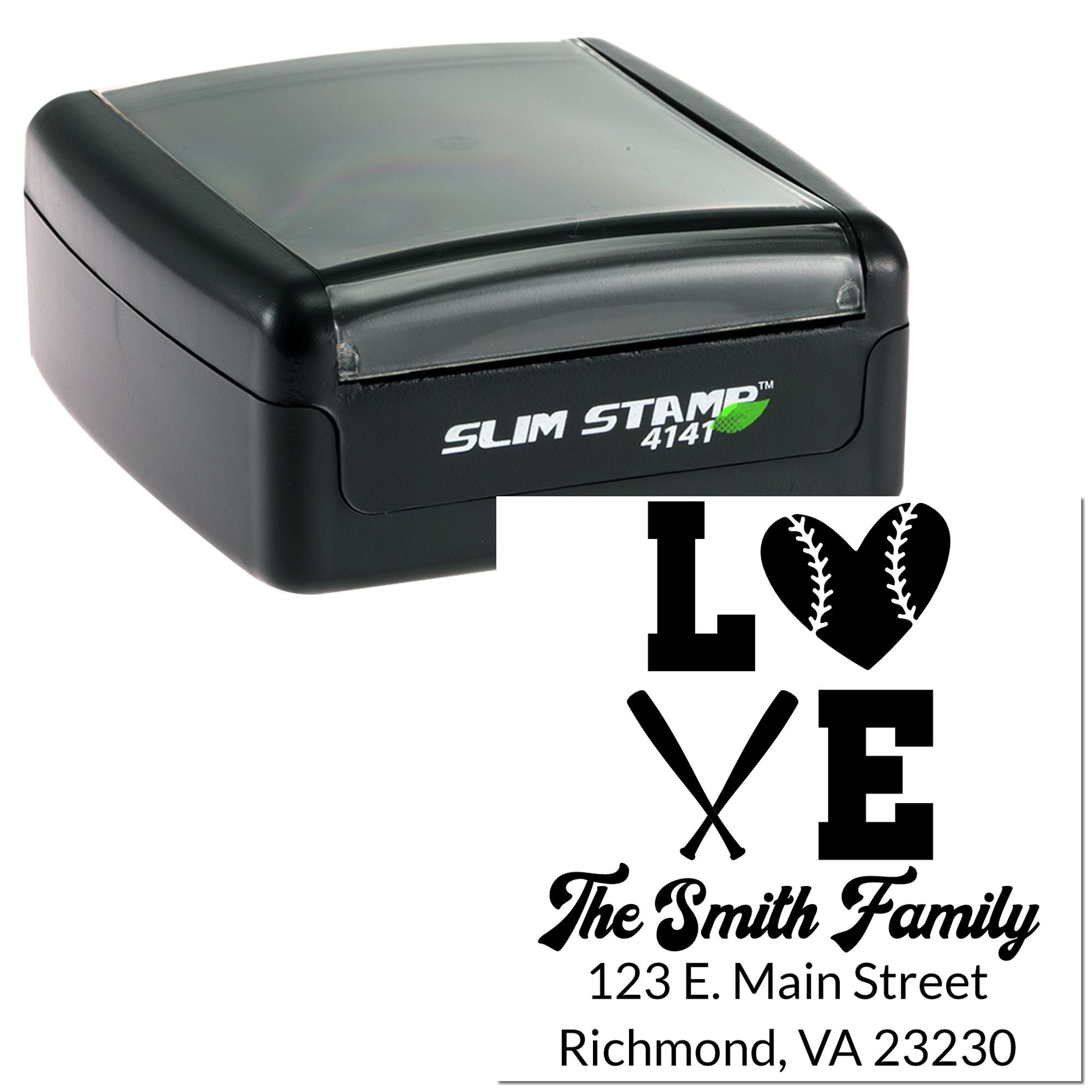 Slim Pre-Inked Diamond Grit Baseball Love Personalizable Return Address for Envelopes Stamper