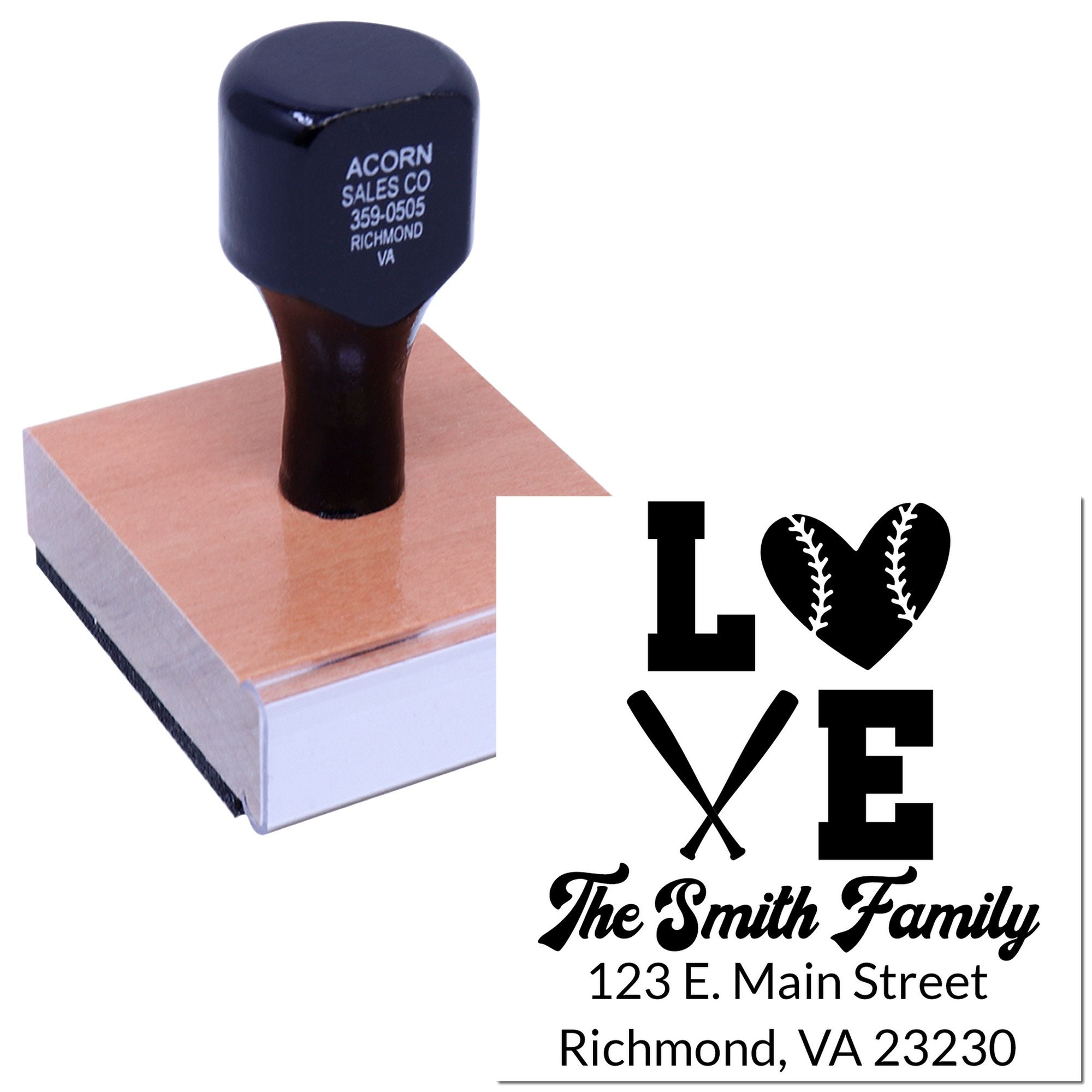Diamond Grit Baseball Love Personalizable Return Address for Envelopes Stamp with Wood Handle