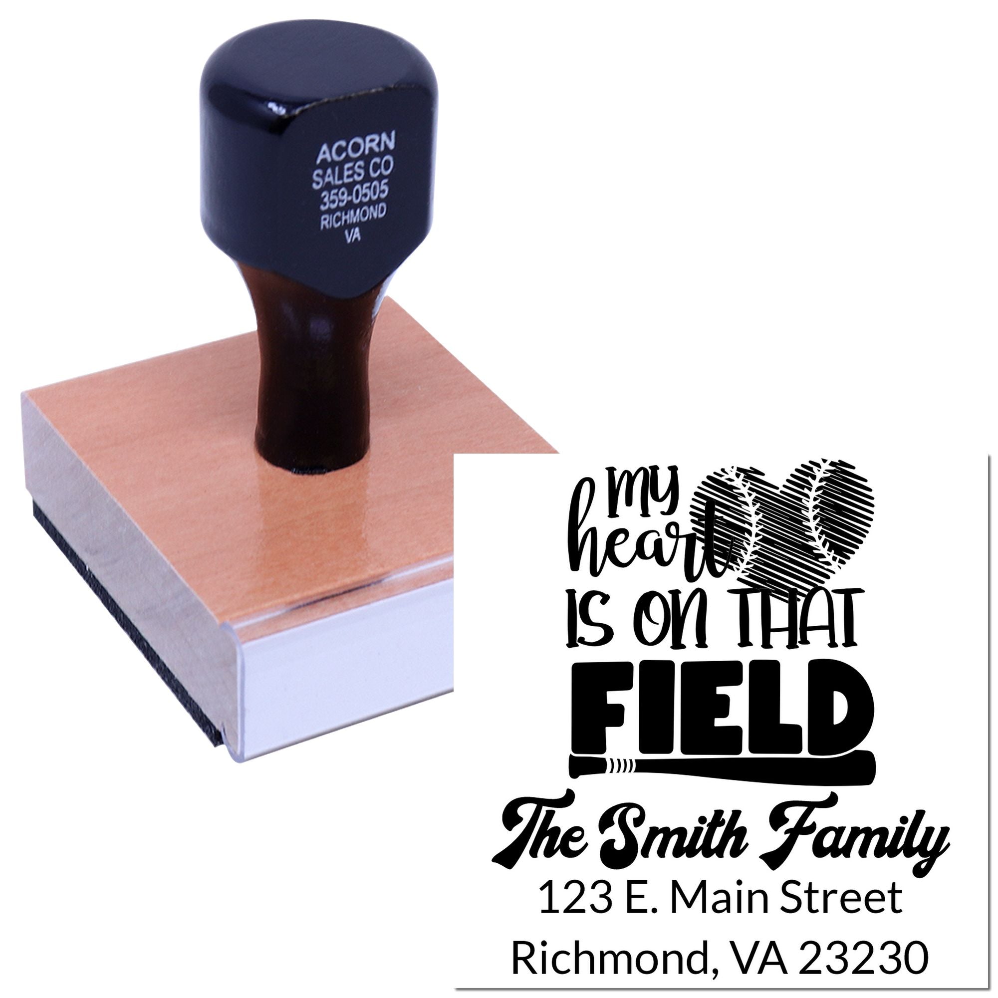 The Top Order My Heart Is On That Field Baseball Personalizable Return Address for Envelopes Stamp with Wood Handle