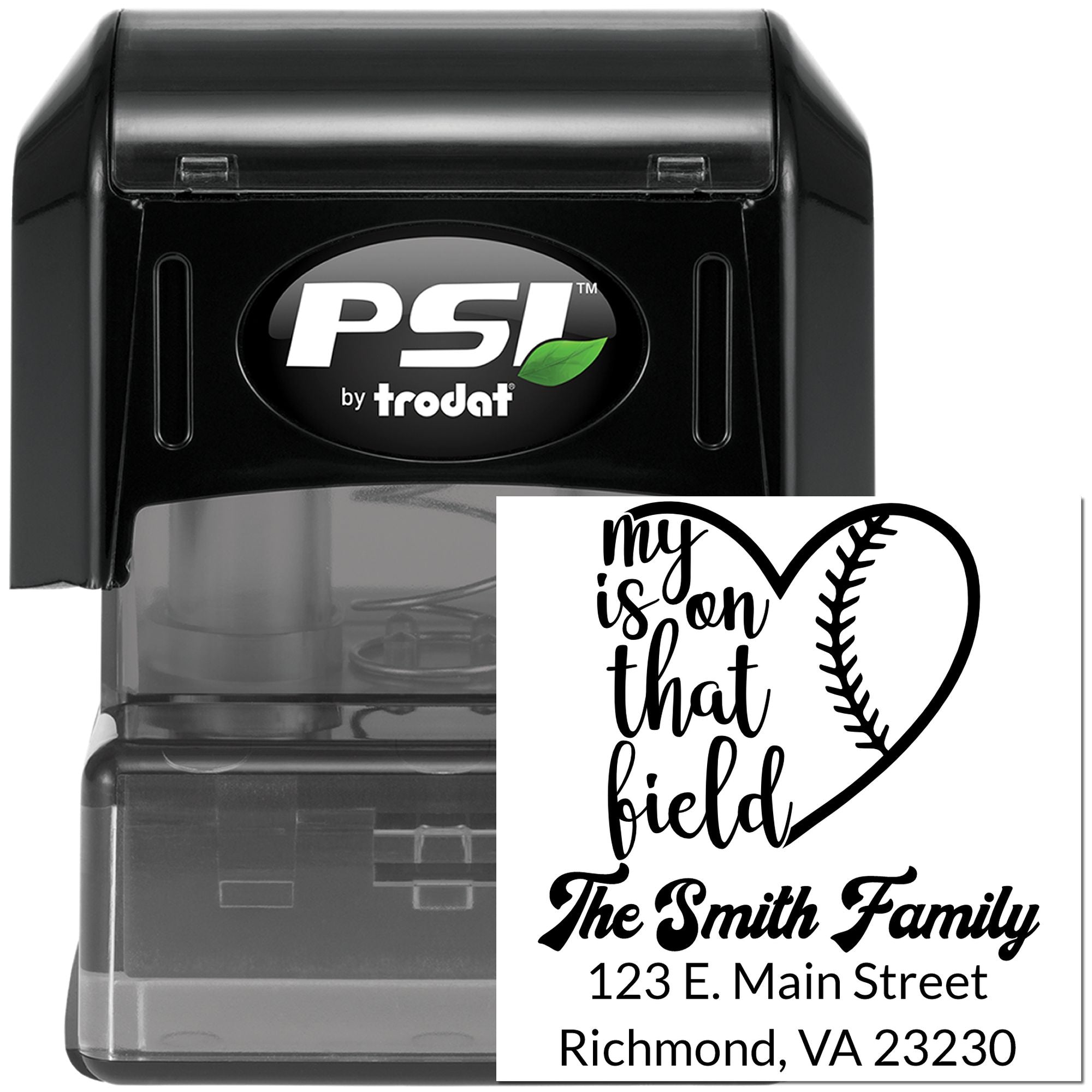 PSI Pre-Ink Safe Slide Club My Heart Is On That Field Personalizable Return Address Label Pre-Inked Stamp