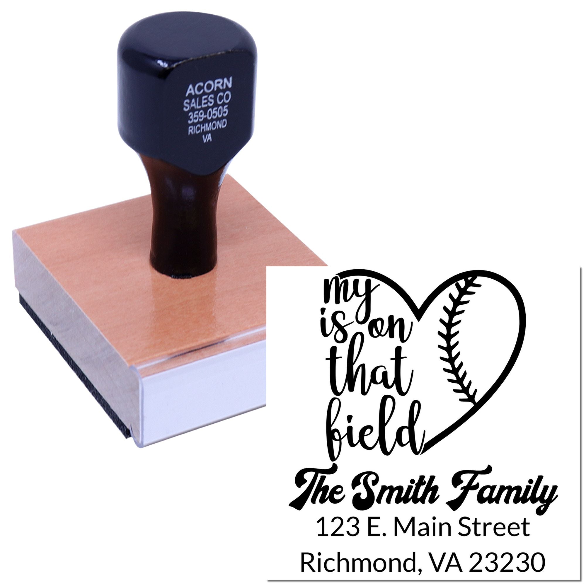 Safe Slide Club My Heart Is On That Field Personalizable Return Address Label Stamp with Wood Handle