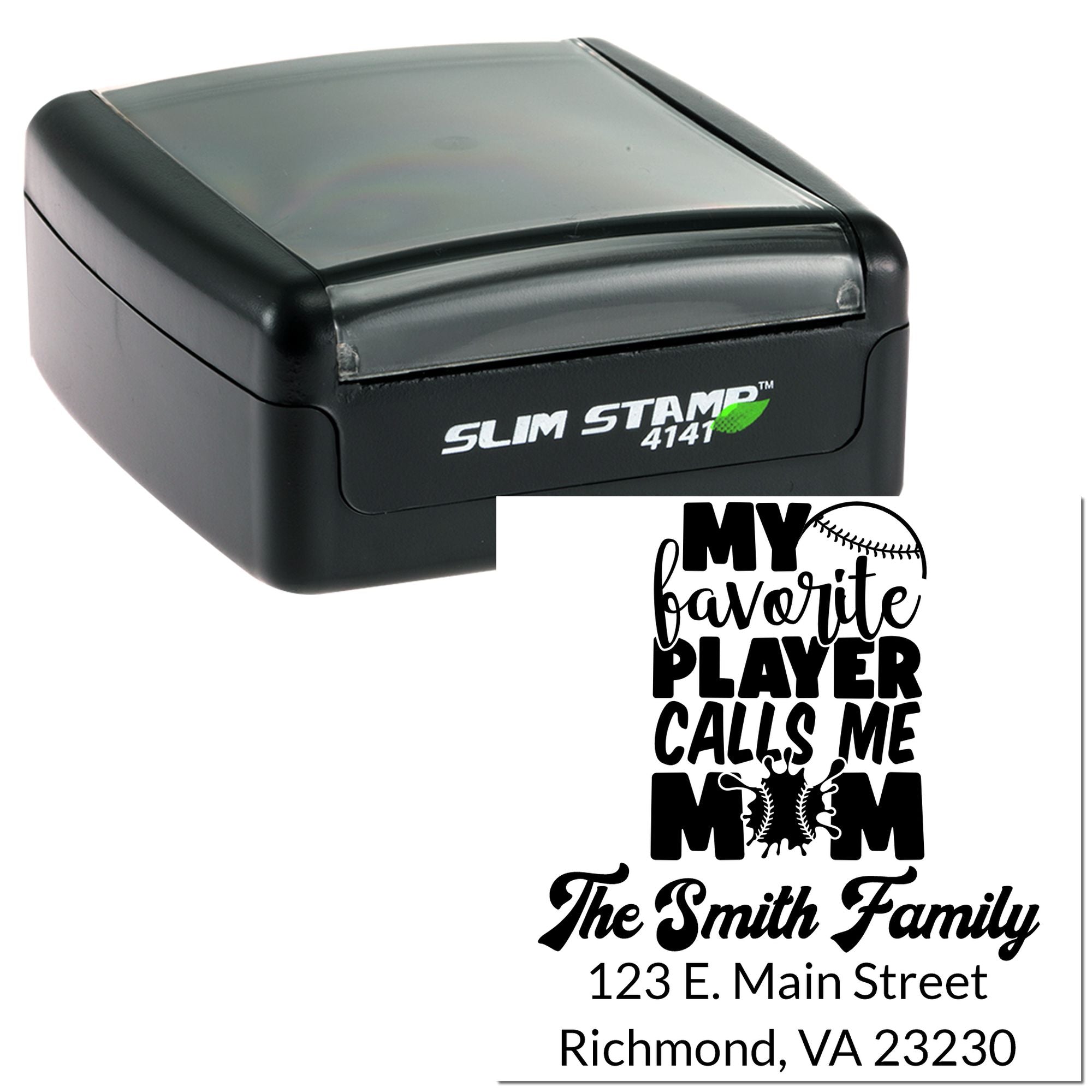 Slim Pre-Inked The Batting Order My Favorite Player Calls Me Mom Personalizable Return Address Label Stamper