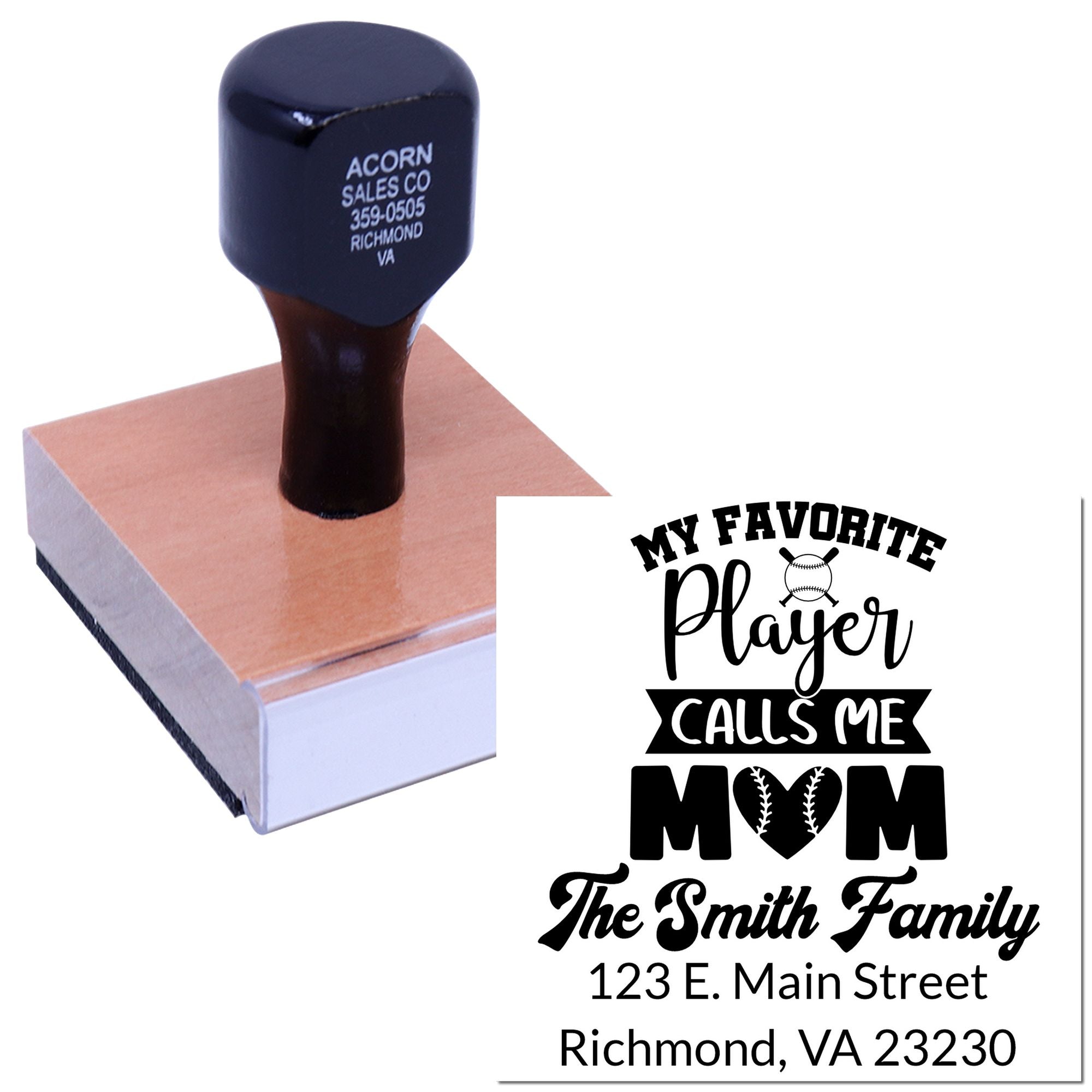Grand Slam Gliders Baseball Mom Love Personalizable Return Address Label Stamp with Wood Handle