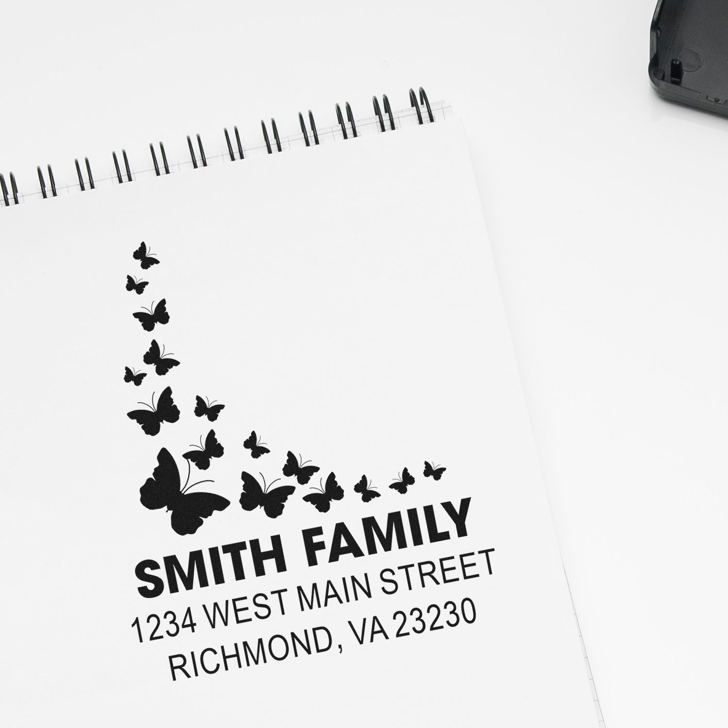 Personalized butterfly family return address rubber stamp with name and Richmond, VA mailing details