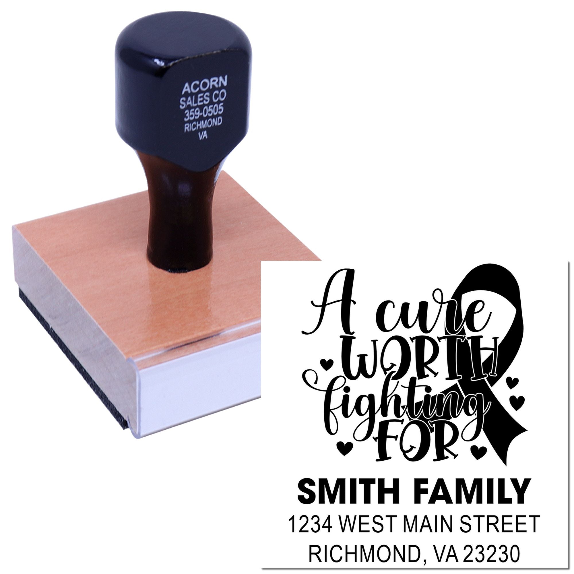 A Joyful Quest For The Cure Customizable Address Stamp with Wood Handle