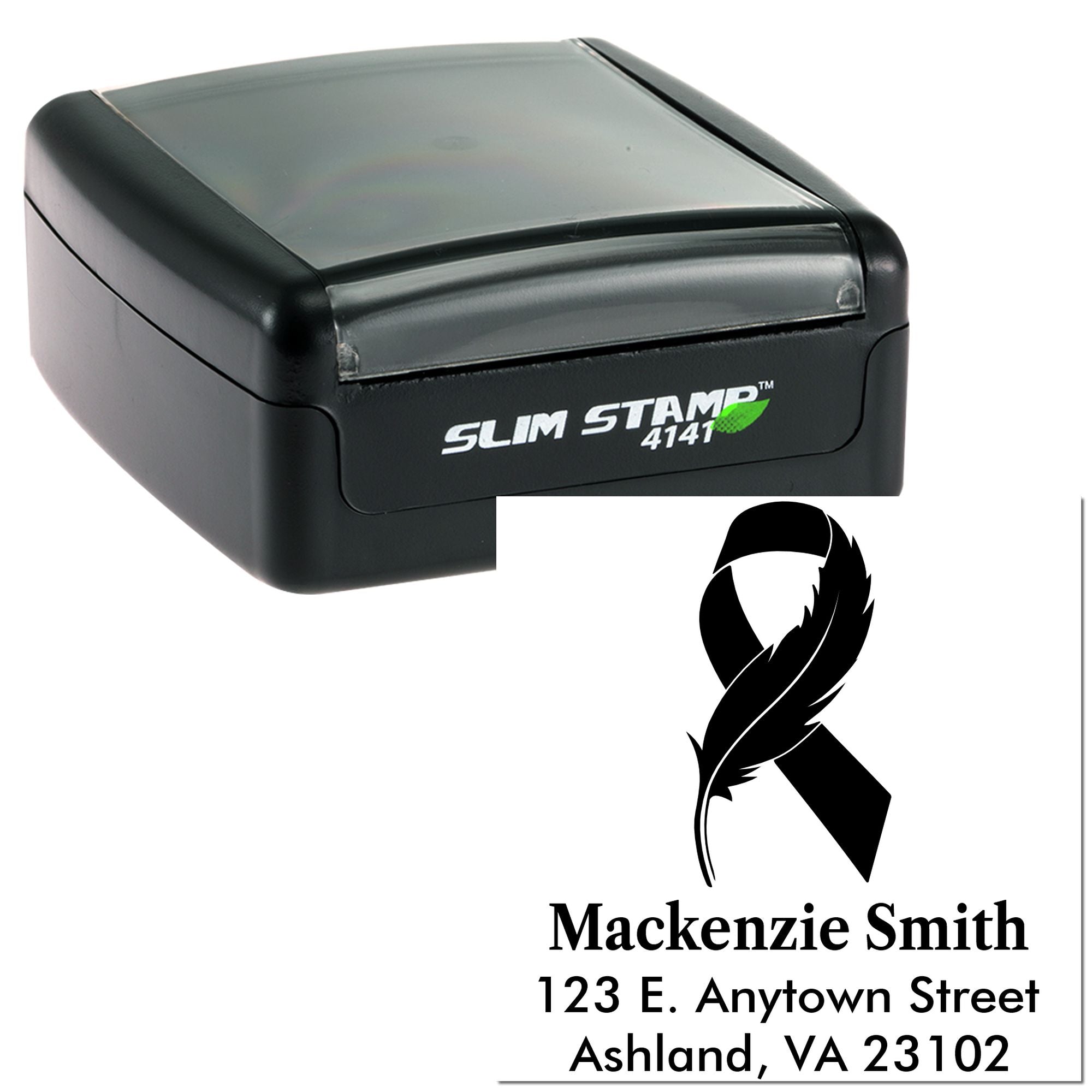 Custom address rubber stamp with memorial ribbon design for personalized sympathy or awareness mailings