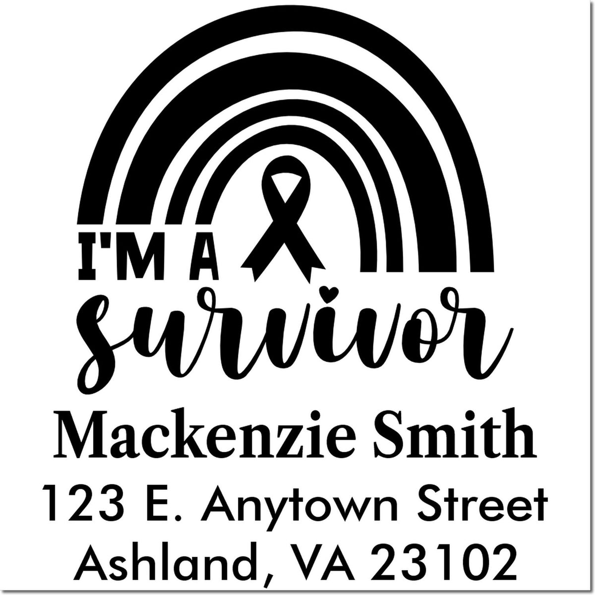 Custom "I'm a Survivor" rainbow awareness ribbon personalized return address rubber stamp with name and address.