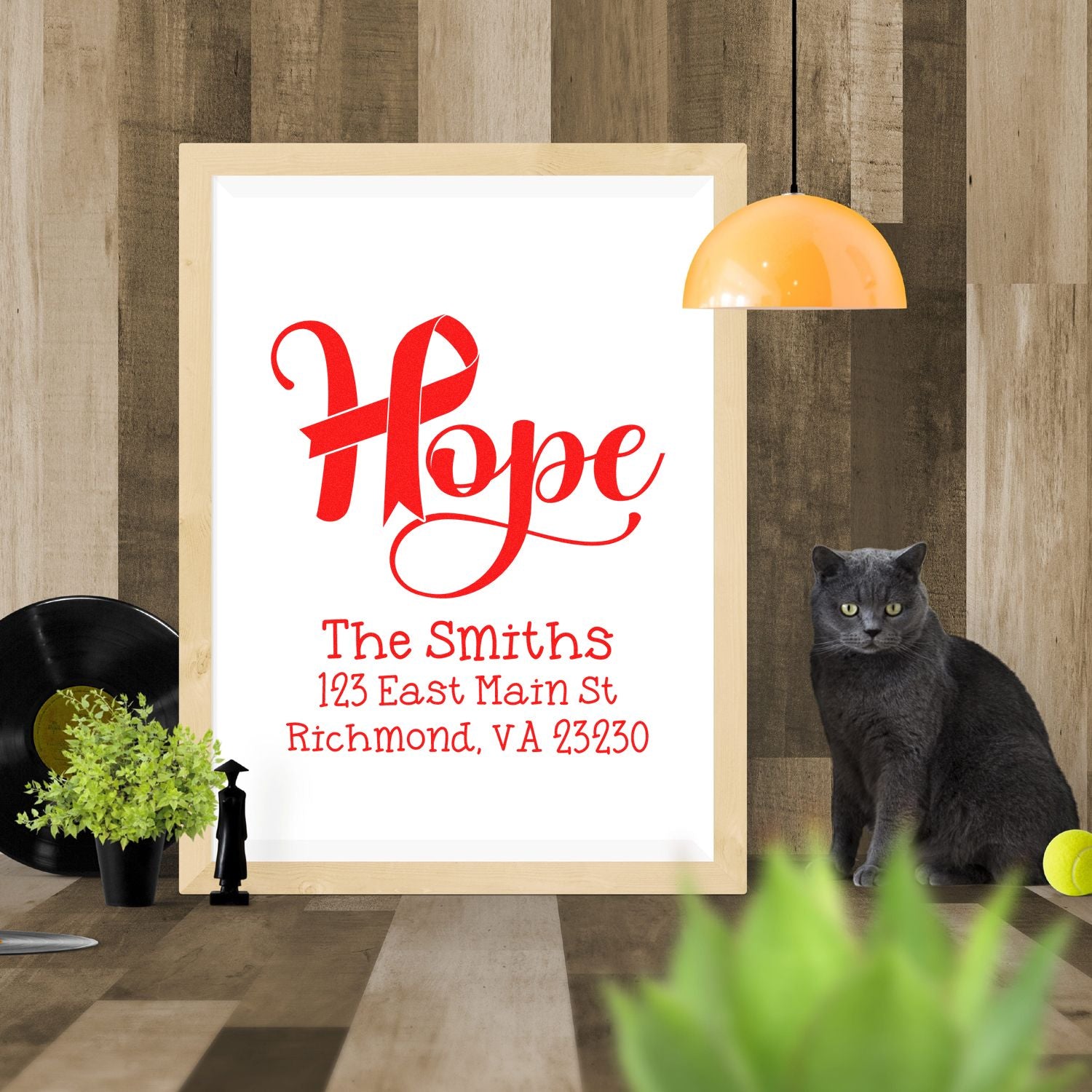 Personalized Hope rubber stamp design featuring The Smiths family name and Richmond, VA address for custom holiday mailings.