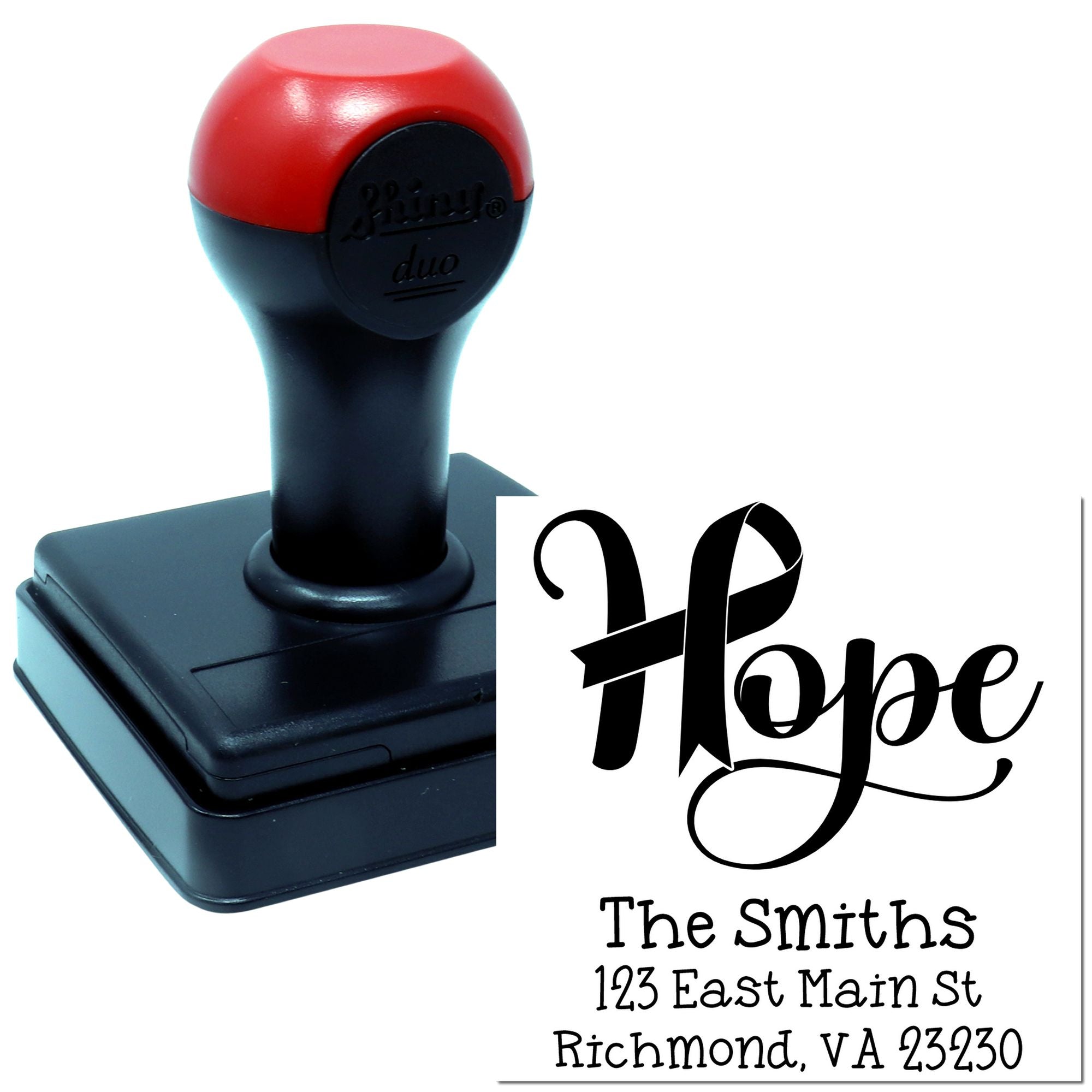 Custom self-inking rubber stamp with Hope design and return address for The Smiths, Richmond, VA 23230.