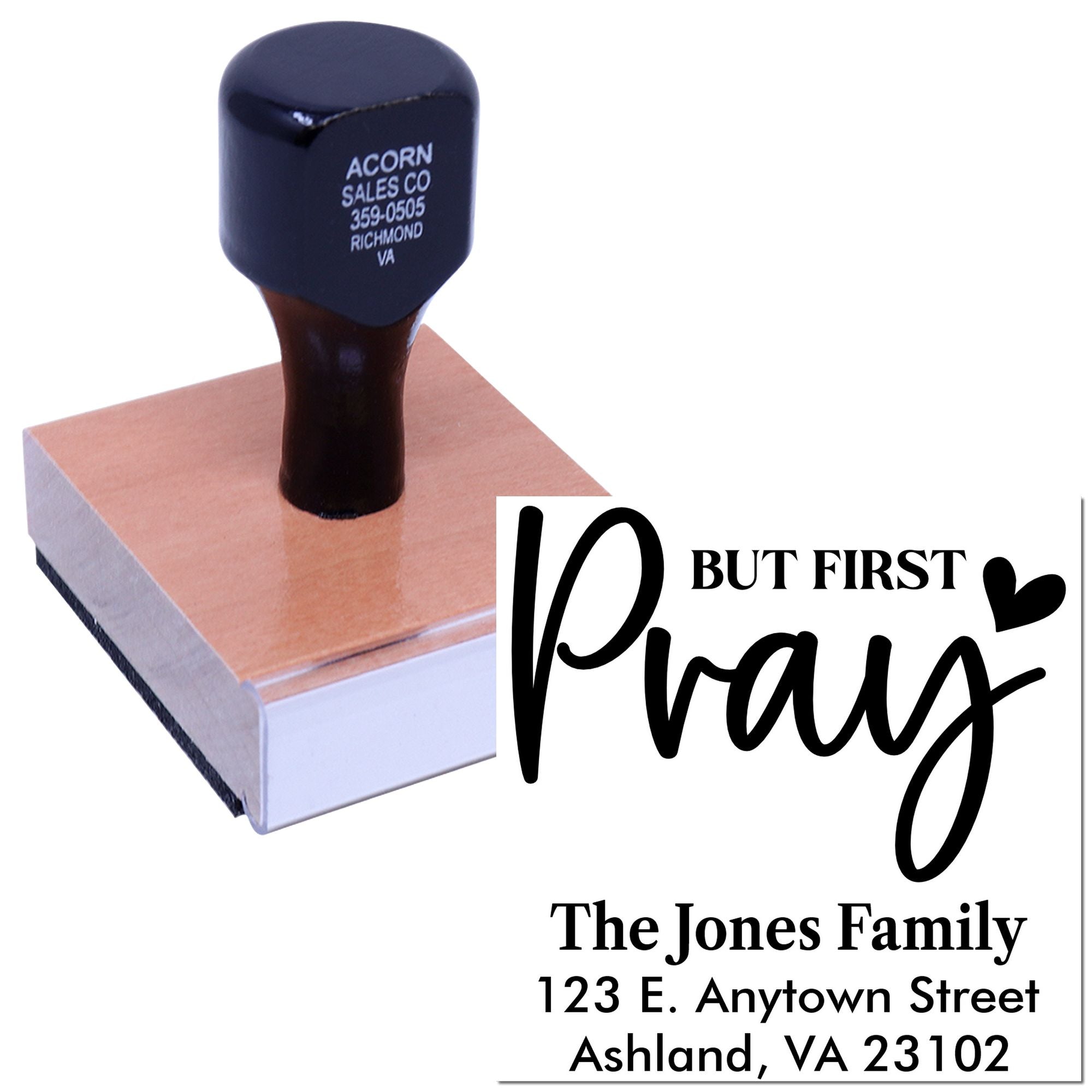 Custom But First Pray address rubber stamp for personalized family stationery and religious mailings.