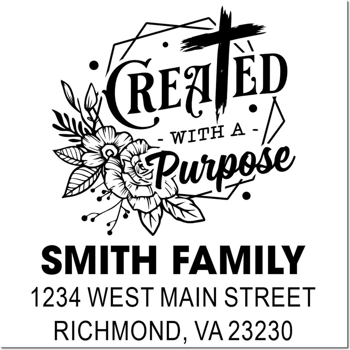 Custom return address rubber stamp with floral Created with a Purpose design for Smith Family, Richmond, VA 23230.