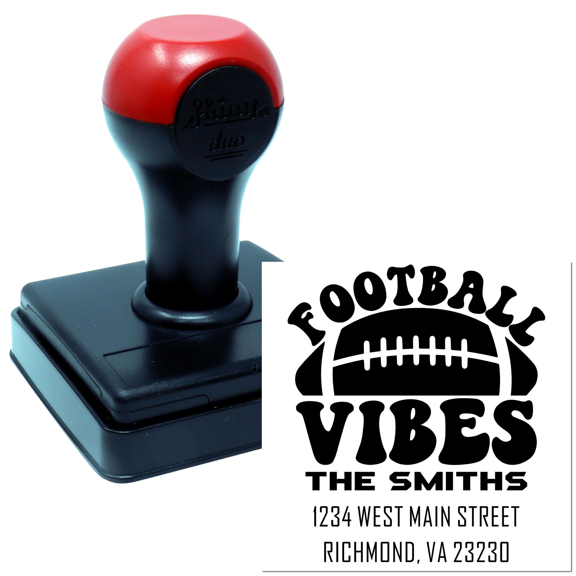 Custom self-inking rubber stamp with football vibes return address design for The Smiths family mail.
