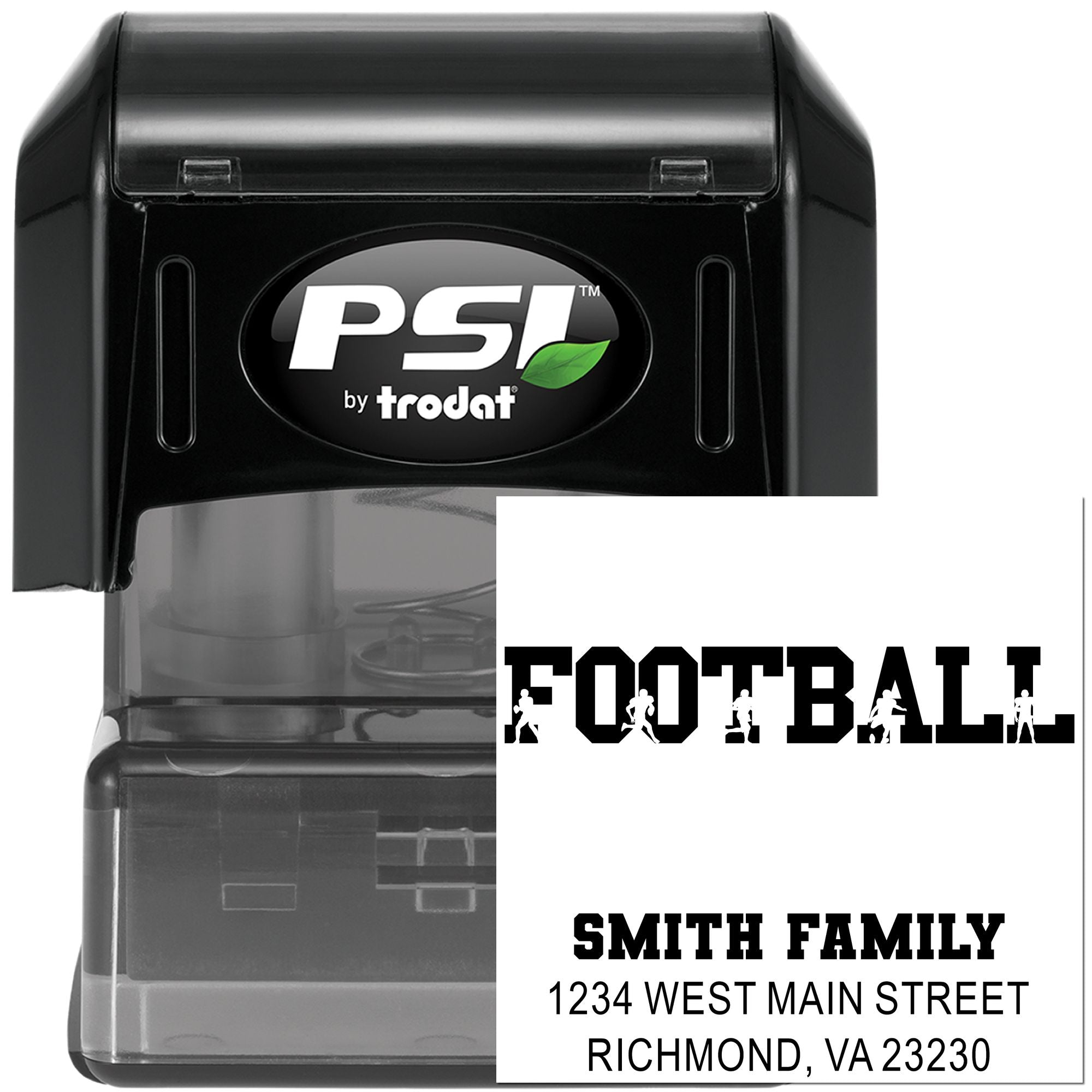 Custom football return address rubber stamp by PSI by trodat with Smith Family name and address