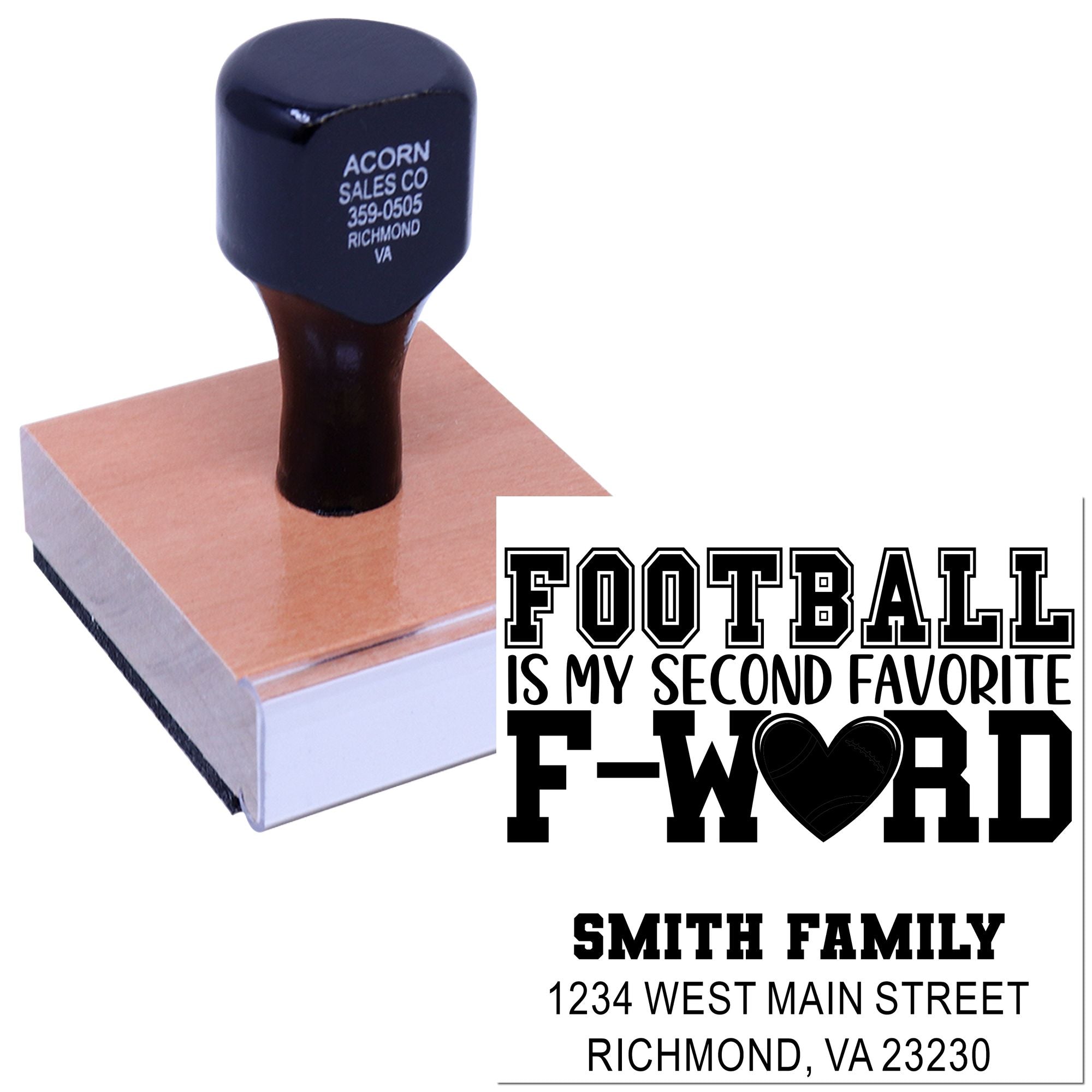 Custom football return address rubber stamp with Football is my second favorite F-word design for Smith family mail.