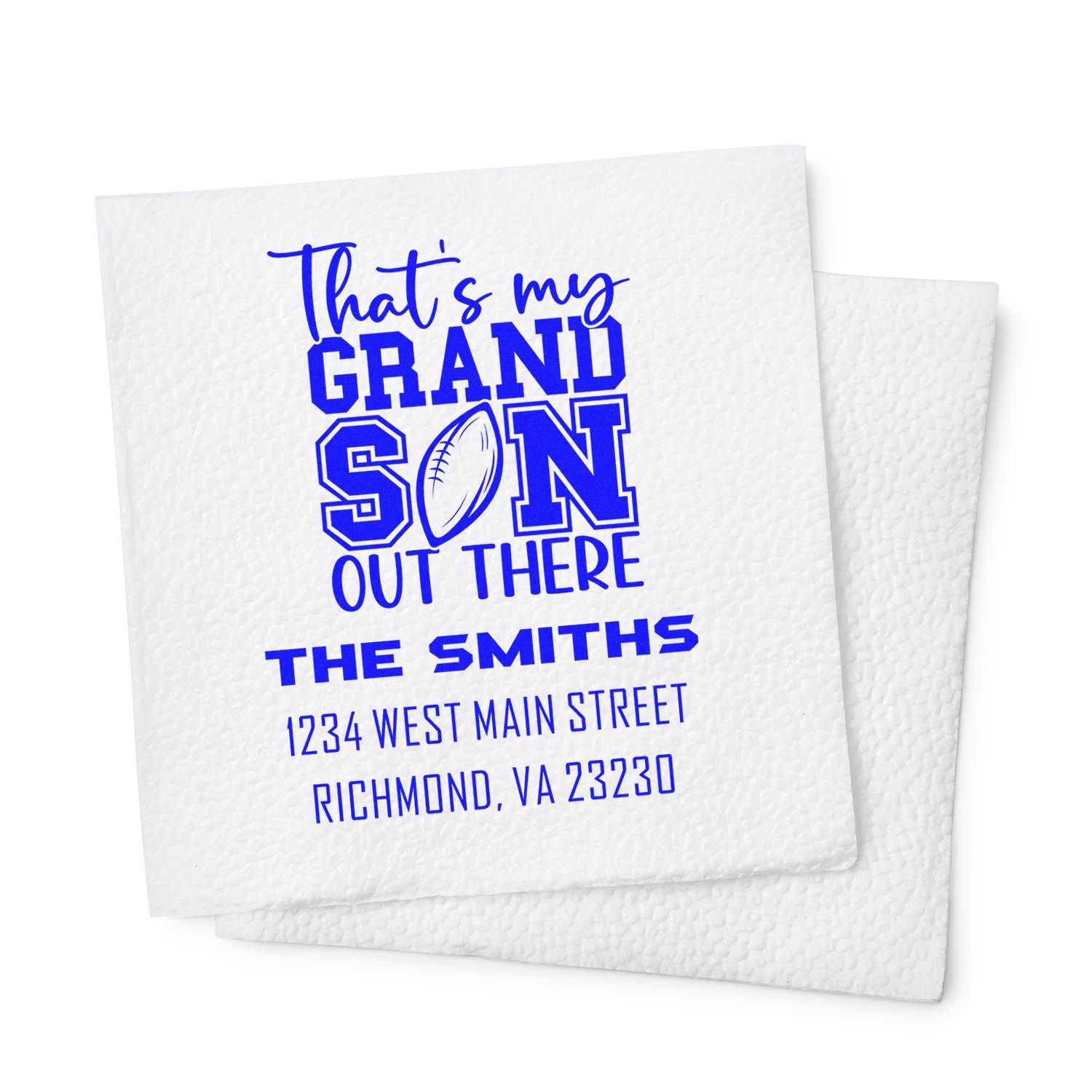 Custom rubber stamp for grandparents: Thats my grandson out there with The Smiths return address, Richmond, VA.