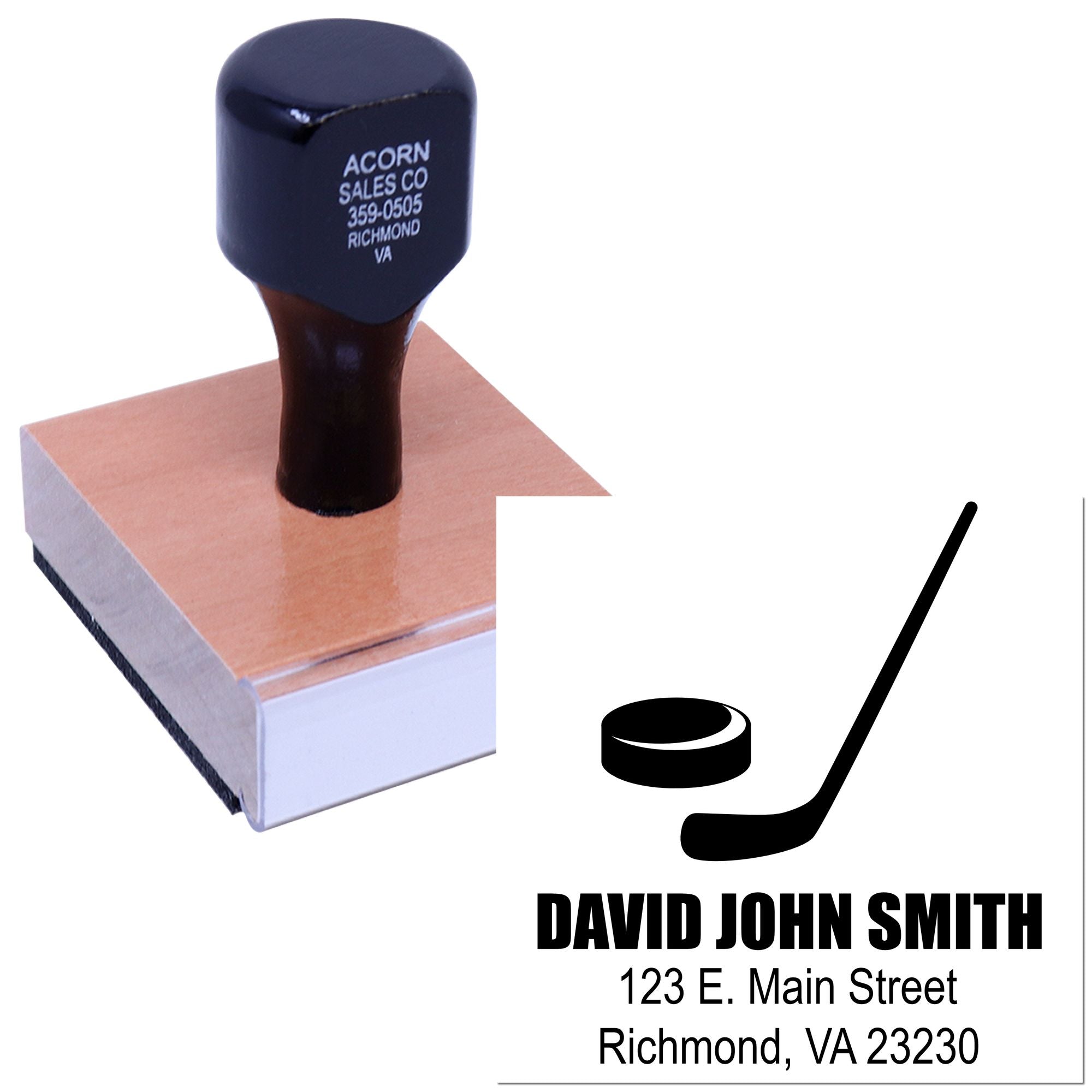 Custom golf rubber stamp with golfer icon and return address: David John Smith, Richmond, VA 23230