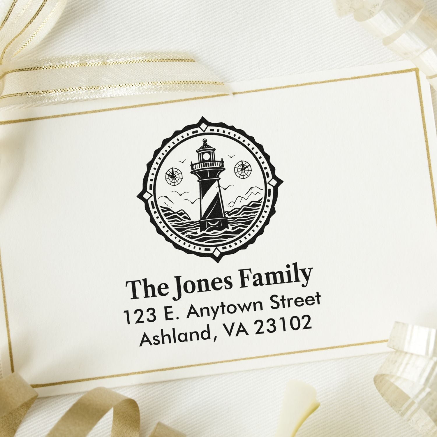 Personalized lighthouse address rubber stamp for The Jones Family, Ashland, VA