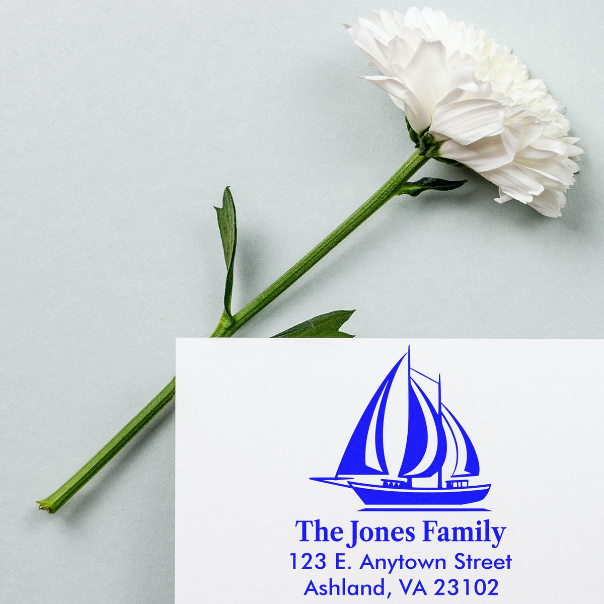 Custom sailboat return address rubber stamp for The Jones Family