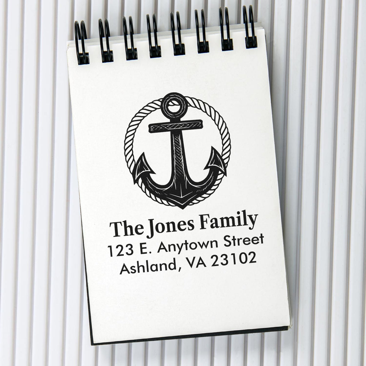 Custom nautical address rubber stamp with anchor design for The Jones Family, Ashland, VA.