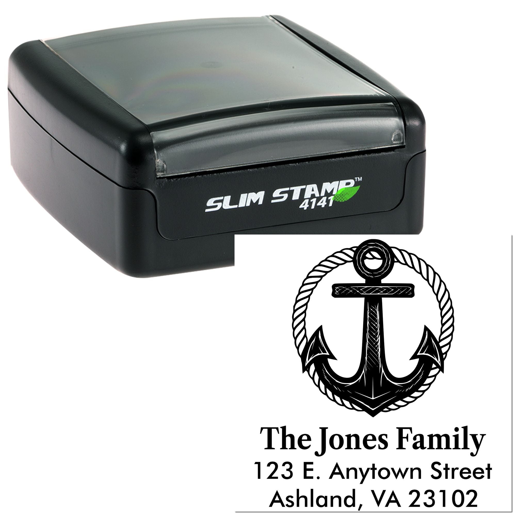 Slim Pre-Inked Tropical Trade Winds Anchor Emblem Custom Return Address Label Stamper