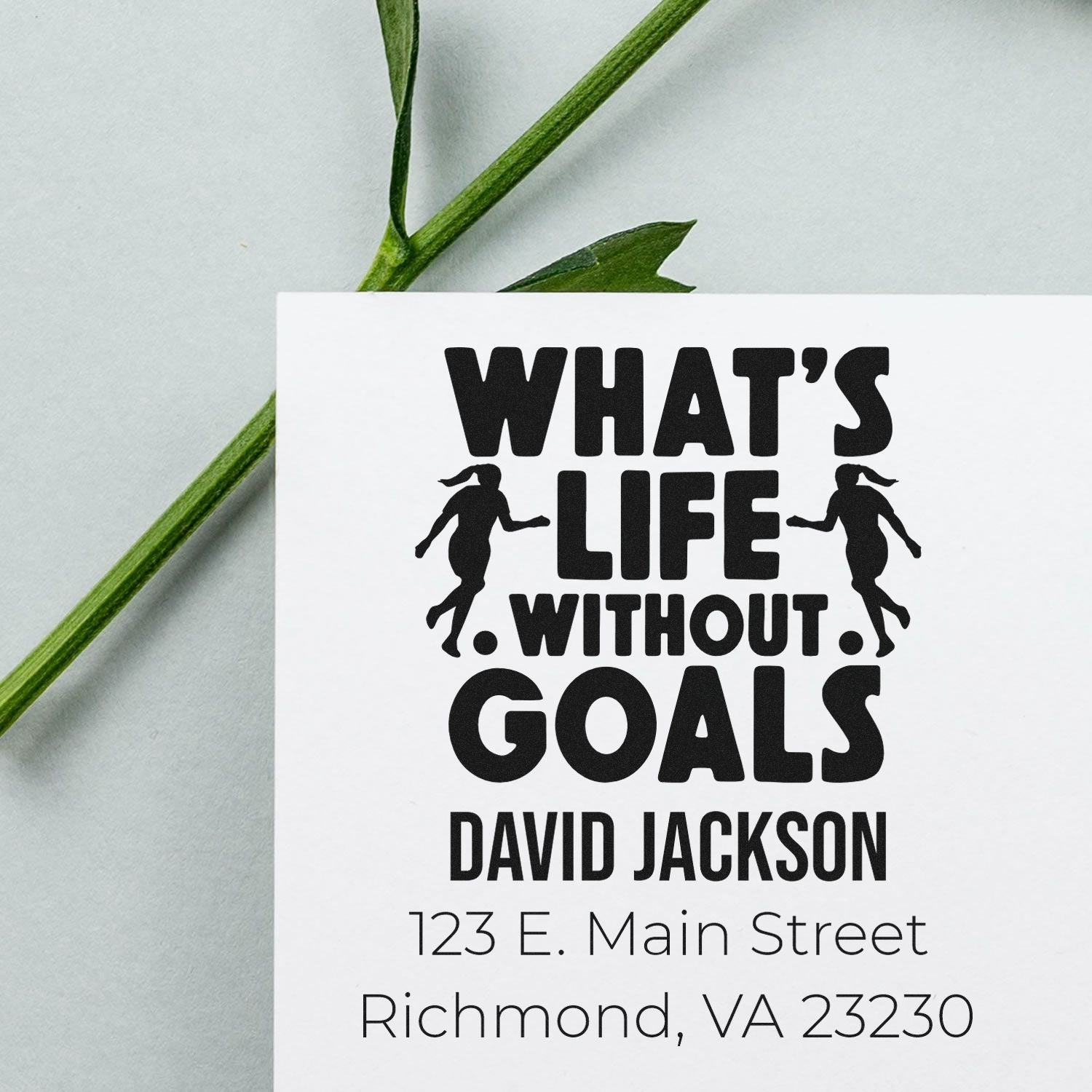 Custom rubber stamp with motivational quote, name, and Richmond VA address for personalized mail, branding, or packaging.