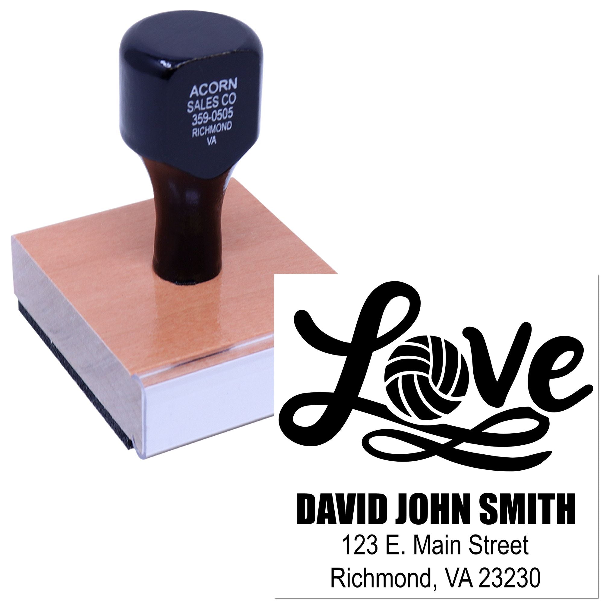 Personalized custom rubber stamp with logo and return address for David John Smith, Richmond, VA.