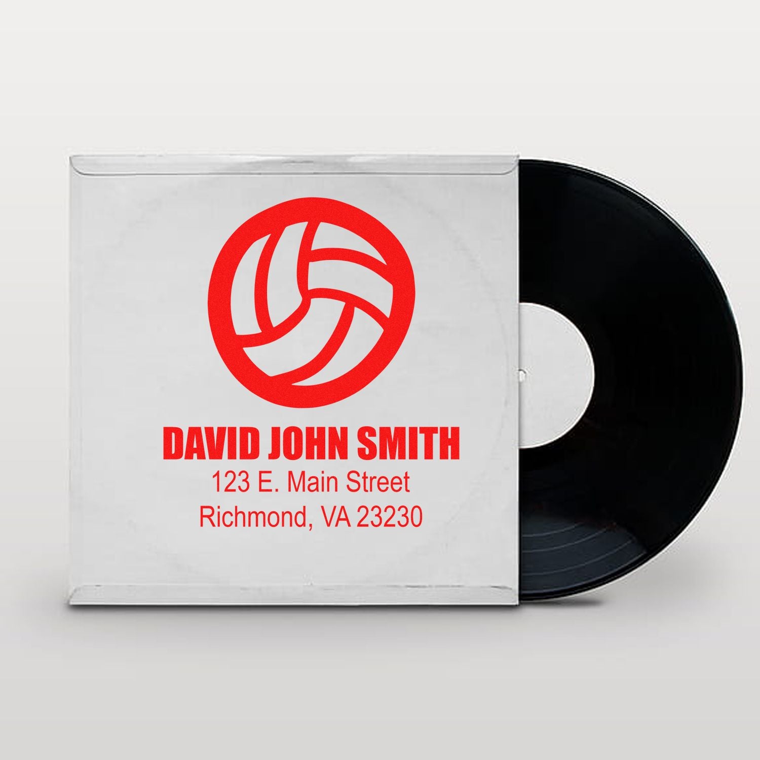 Custom logo rubber stamp design for David John Smith with address, Richmond, VA 23230.