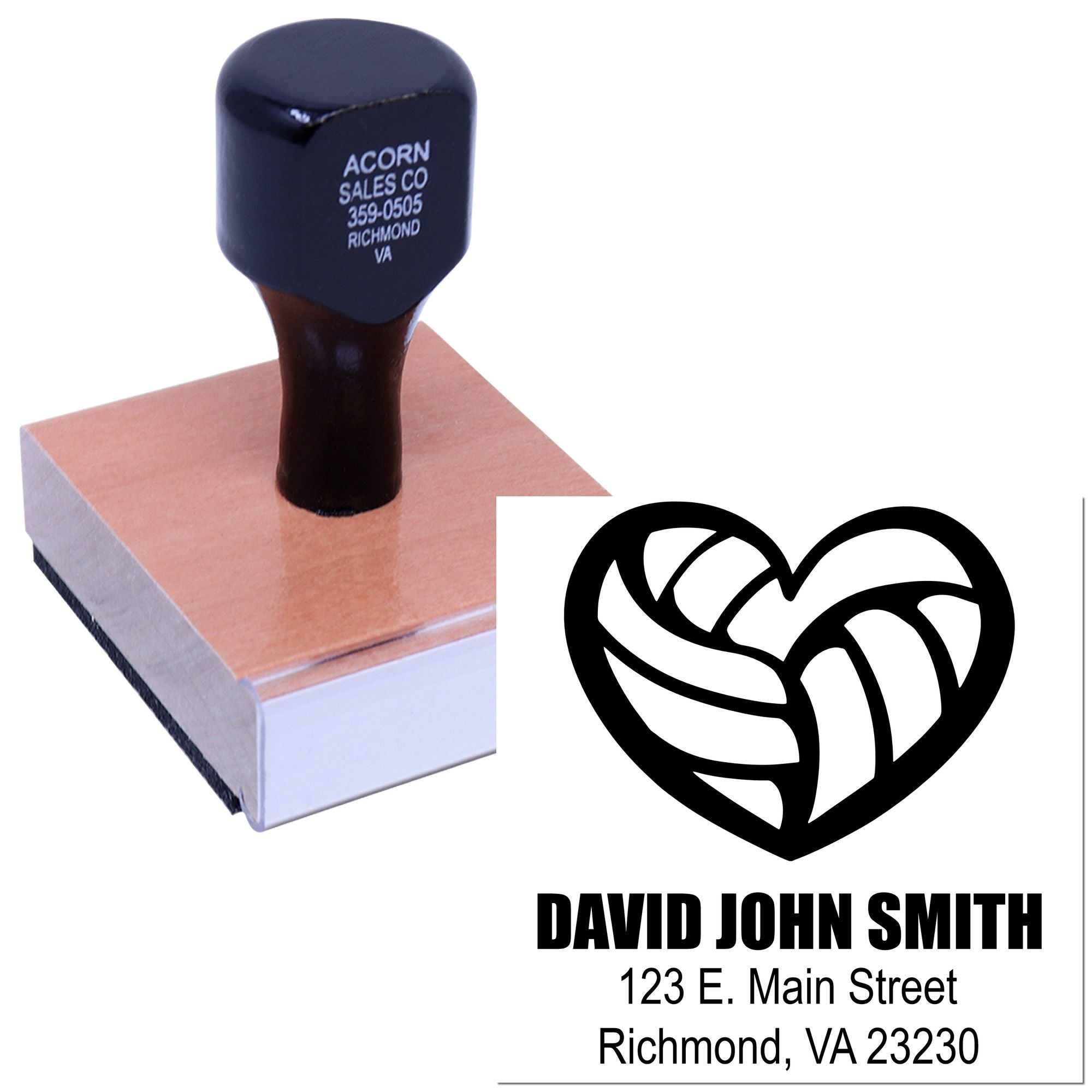 Custom rubber address stamp with monogram heart logo for personalized return mailing and business branding