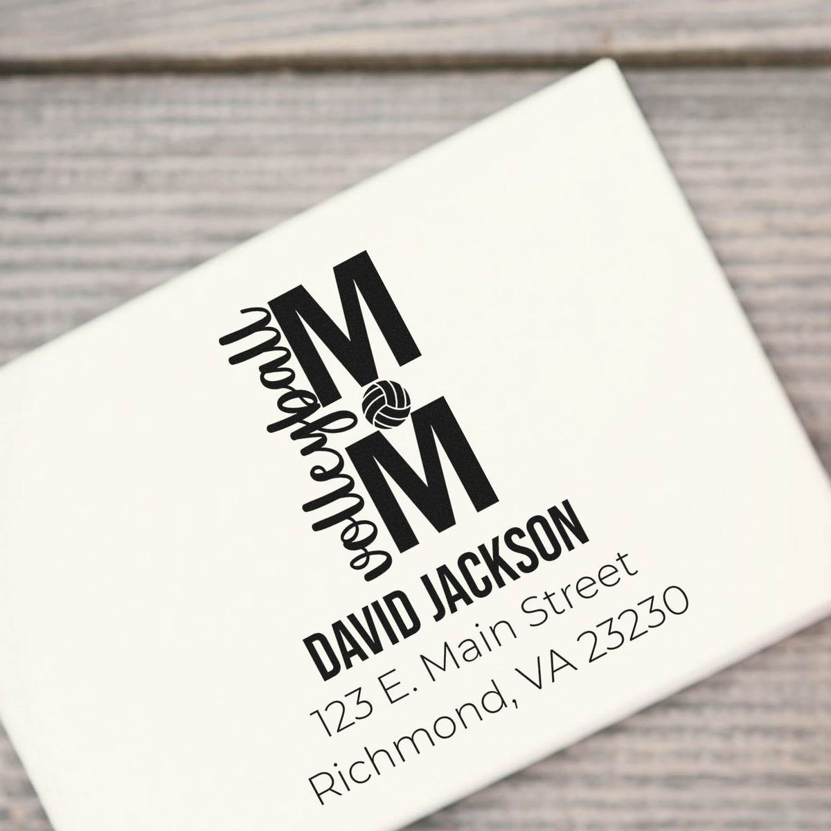 Custom monogram return address rubber stamp with David Jackson name and Richmond, VA mailing address.