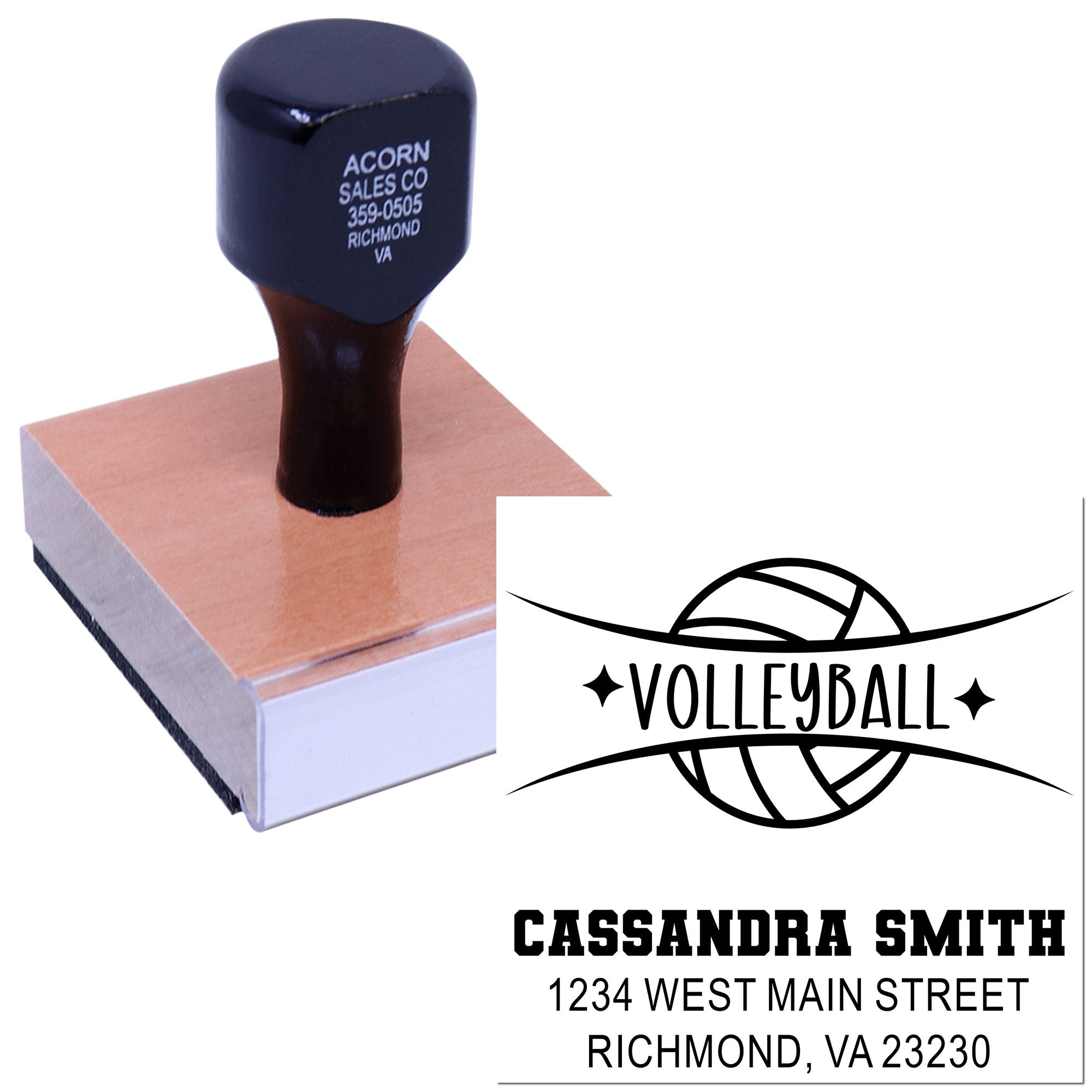 Custom volleyball rubber stamp with name and address for personalized return address labeling