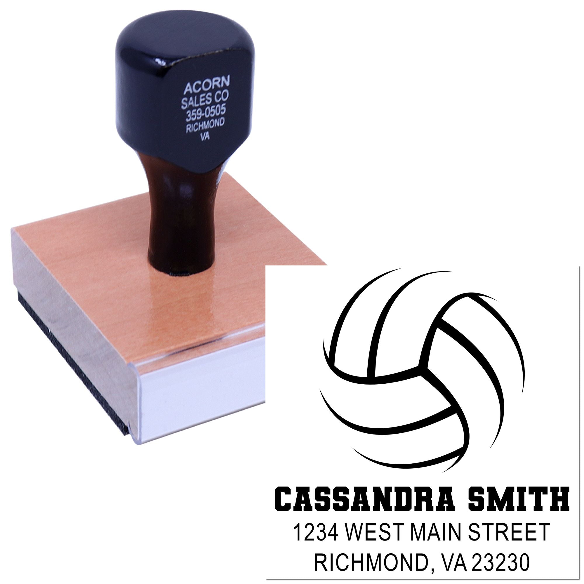 Custom rubber stamp address stamp with logo for Cassandra Smith, Richmond VA, for business mailing and branding.