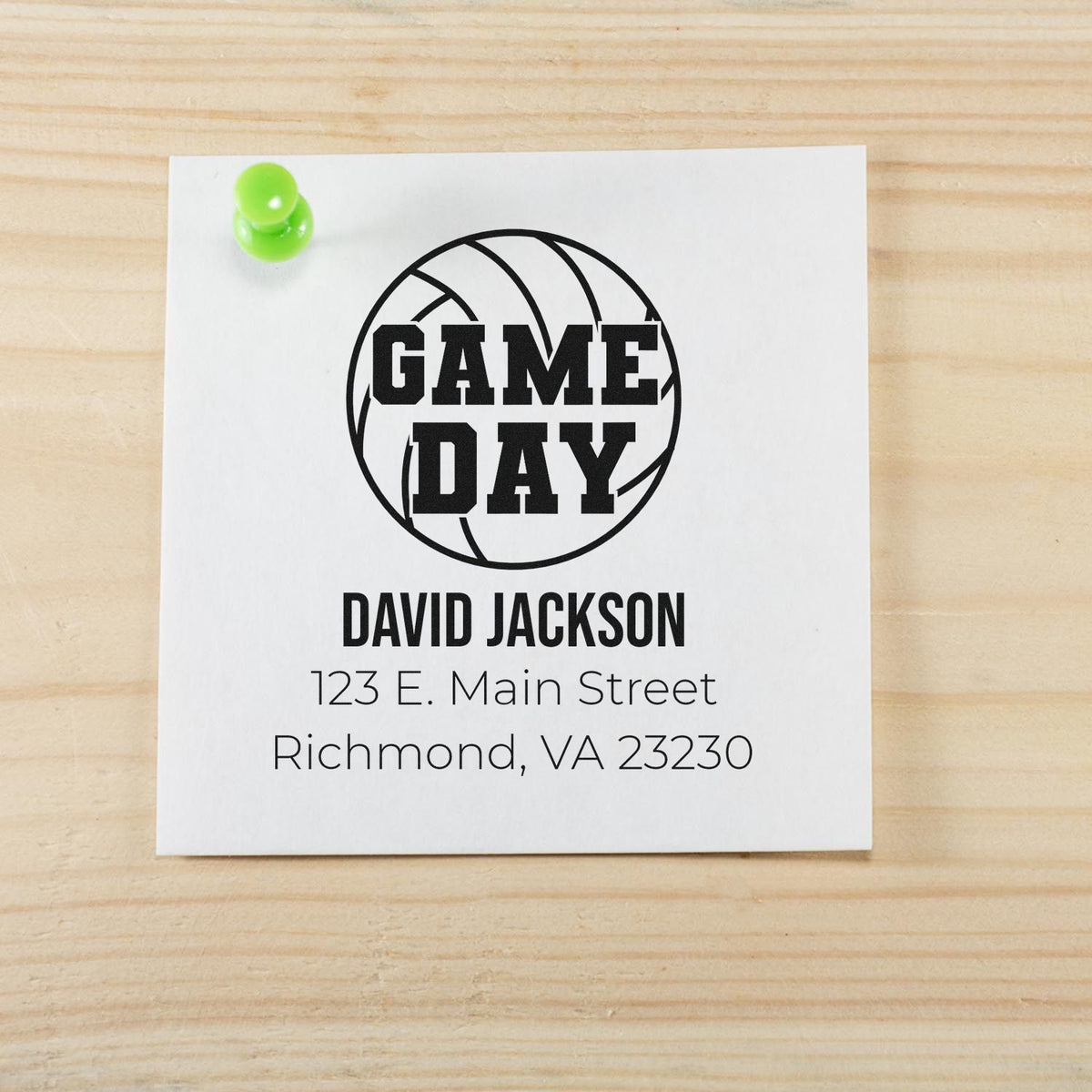 Personalized Game Day basketball rubber stamp with return address for David Jackson, Richmond, VA