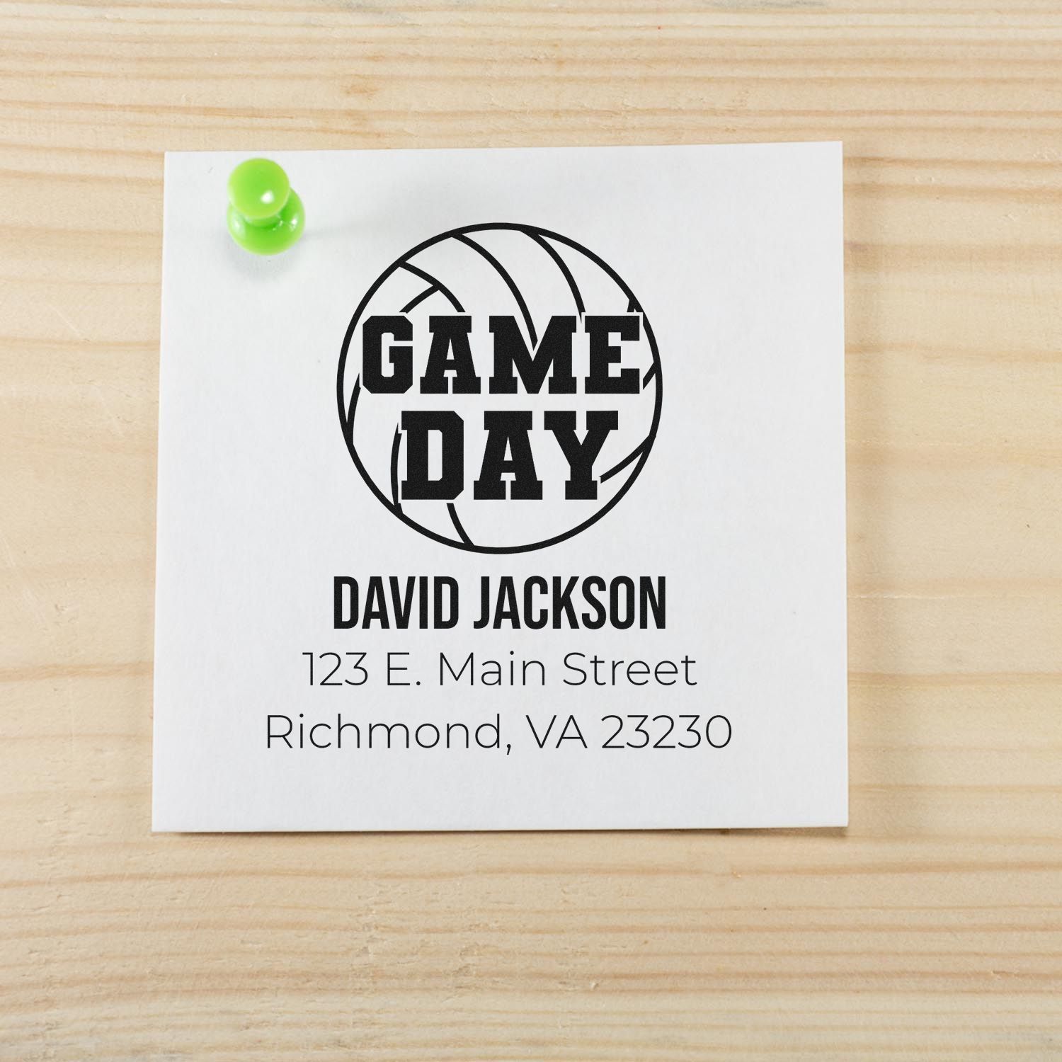 Custom basketball Game Day rubber stamp with name and return address for sports invitations, mailings, and team events.