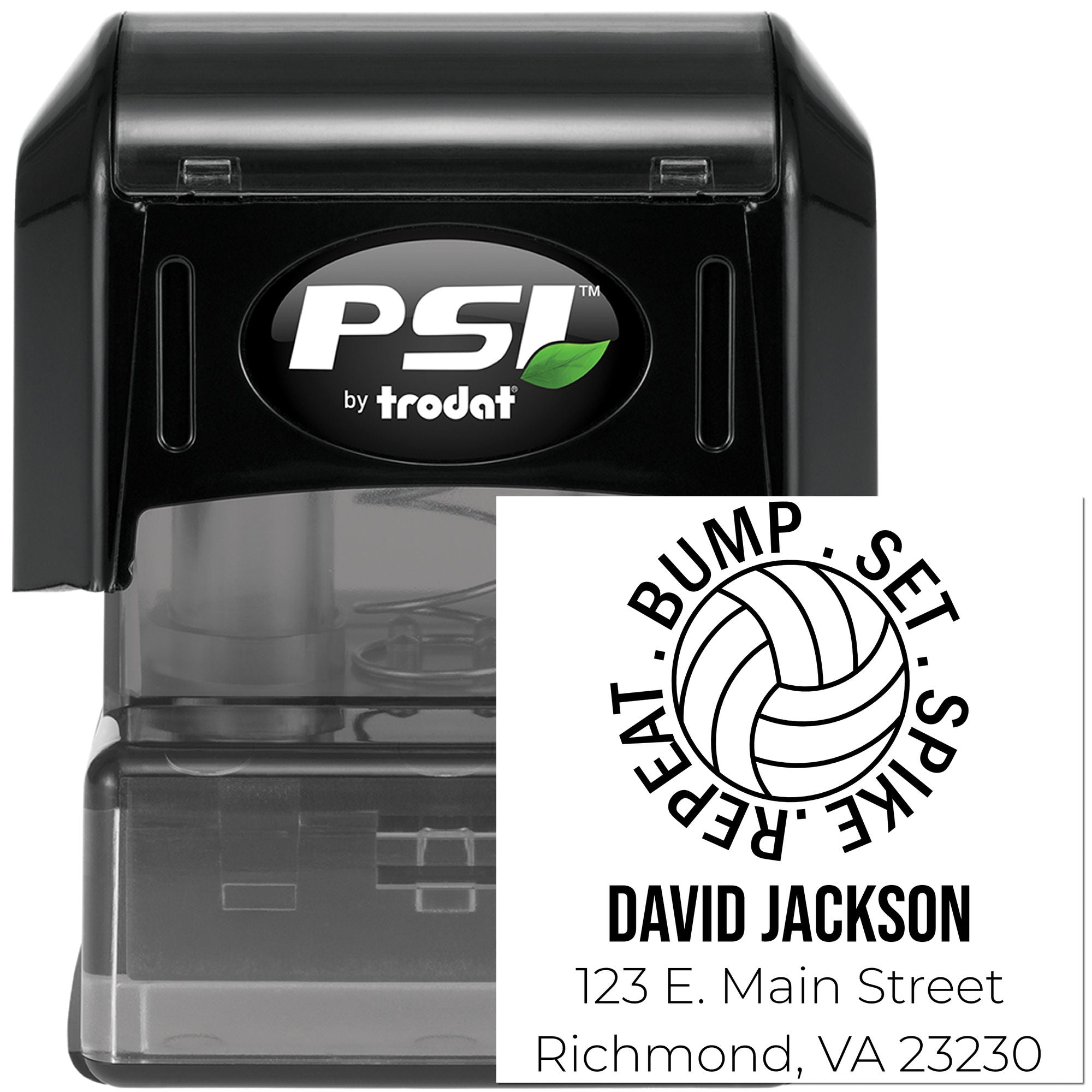 Custom PSI by Trodat return address rubber stamp with David Jackson imprint, Richmond VA 23230.