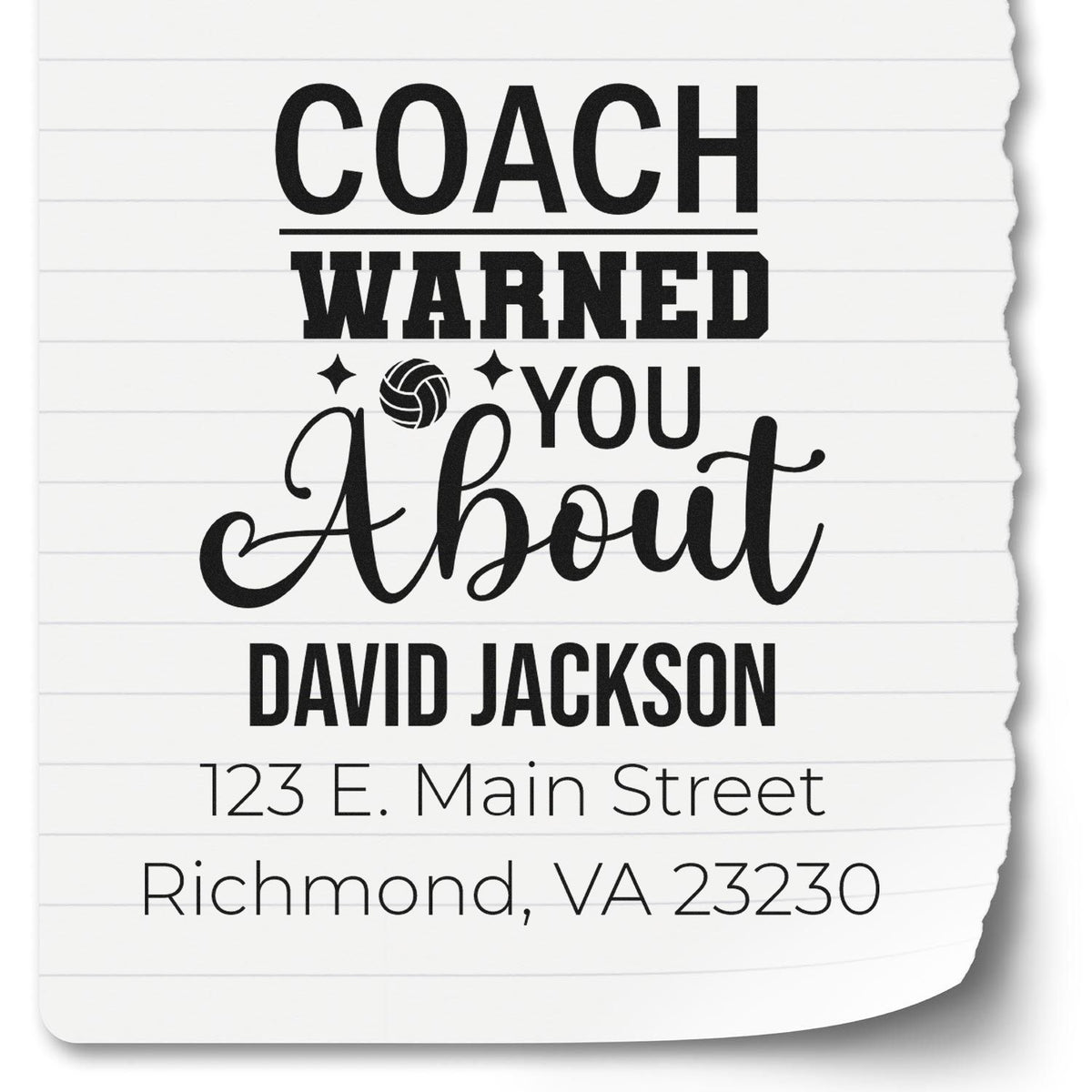 Personalized coach warned you about rubber stamp with David Jackson name and Richmond, VA return address.